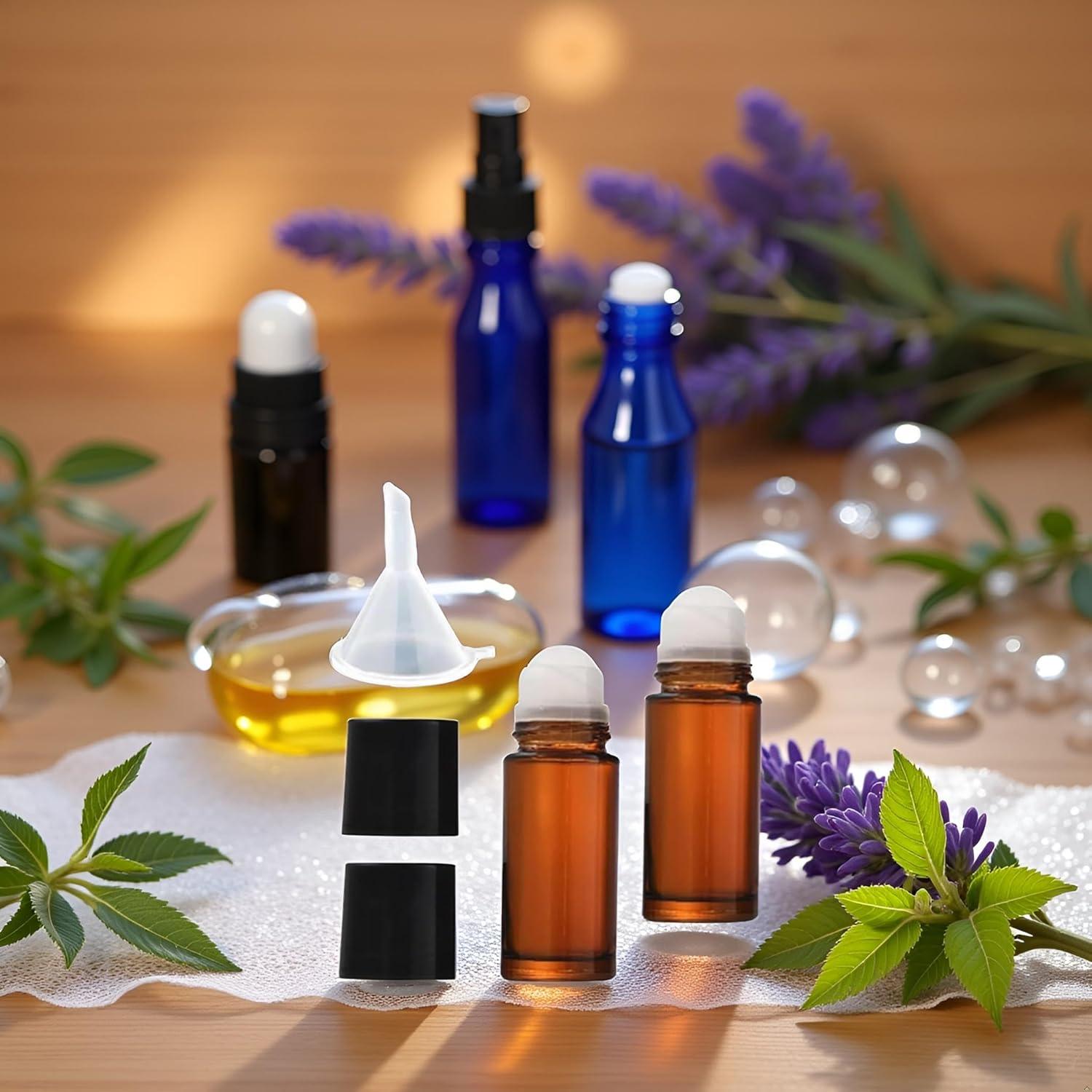 2 Botellas de Vidrio Marrón 30ml con Rodillo Tustao