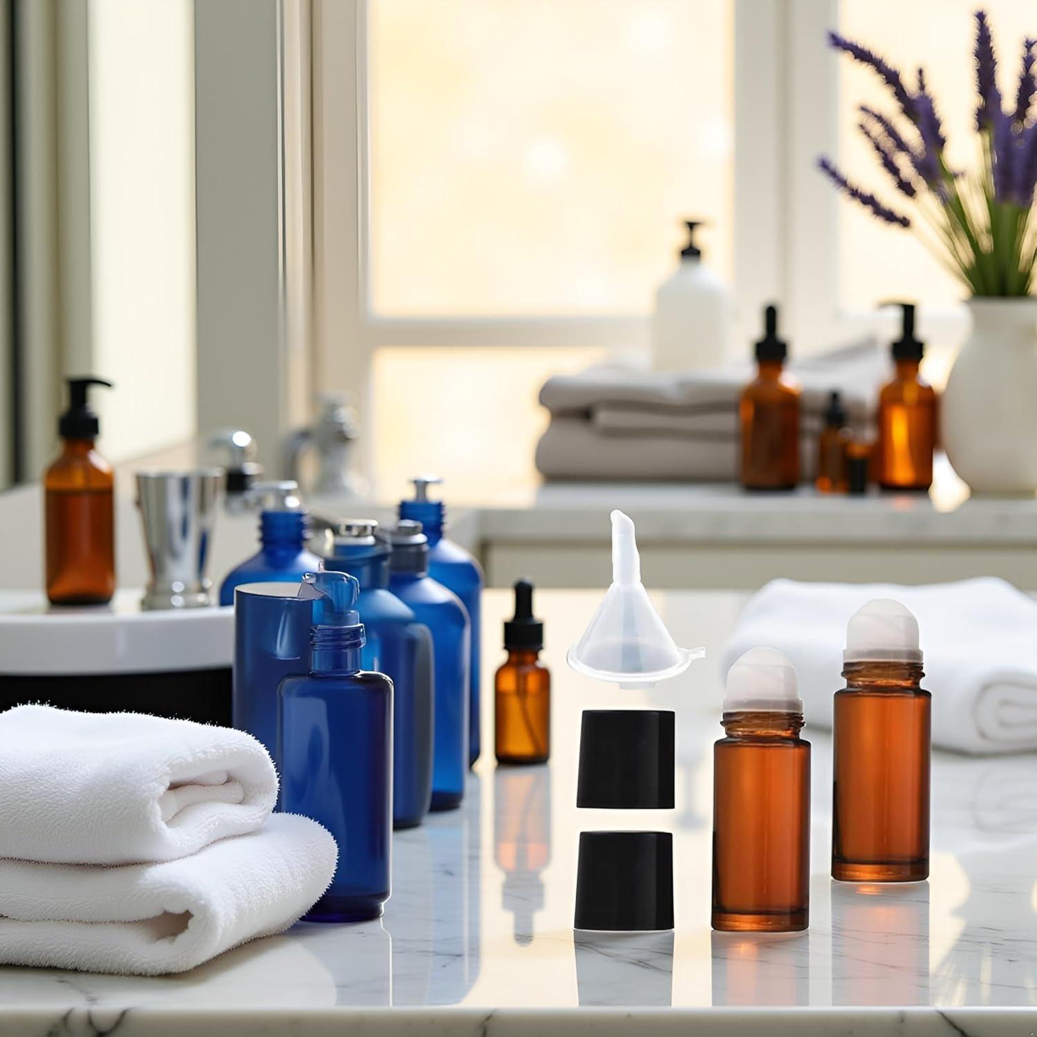 2 Botellas de Vidrio Marrón 30ml con Rodillo Tustao