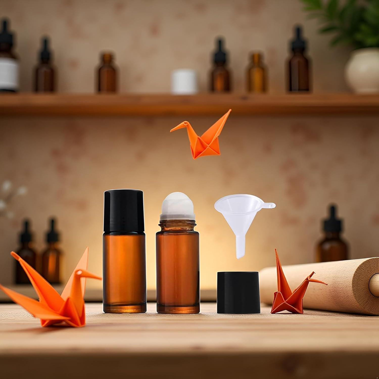 Set de 2 Botellas de Vidrio Marrón 50ML Qintreesify con Bola Rodante