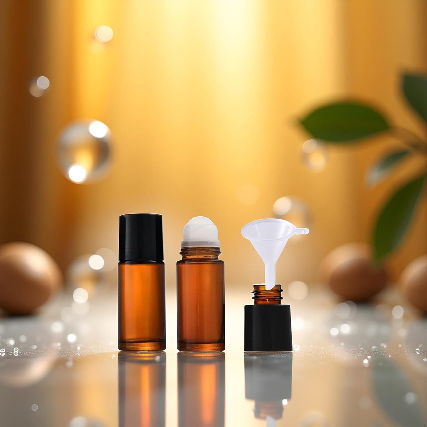 Set de 2 Botellas de Vidrio Marrón 50ML Qintreesify con Bola Rodante