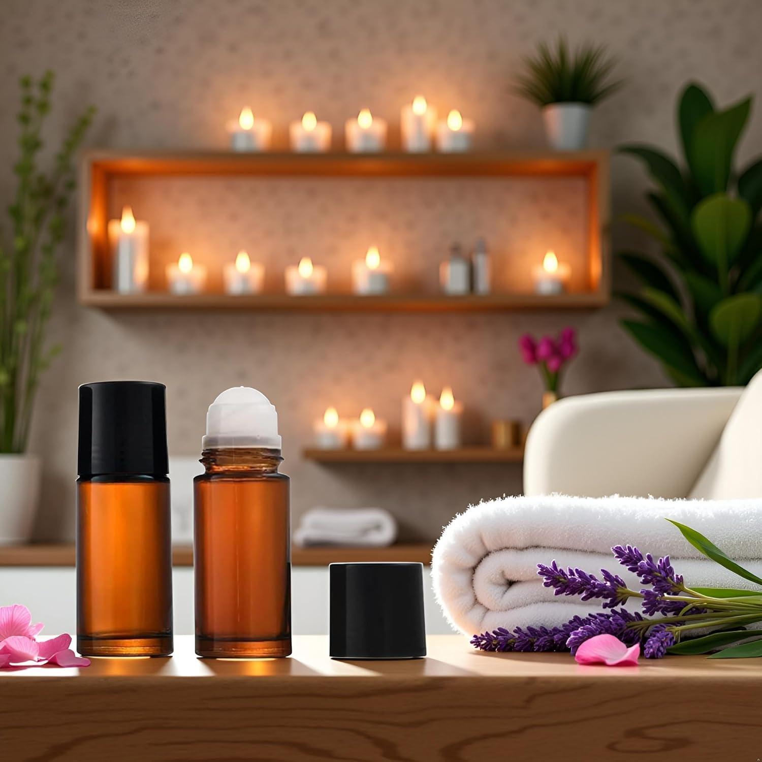 Set de 2 Botellas de Vidrio Marrón 50ml con Rodillo Fansoftiks