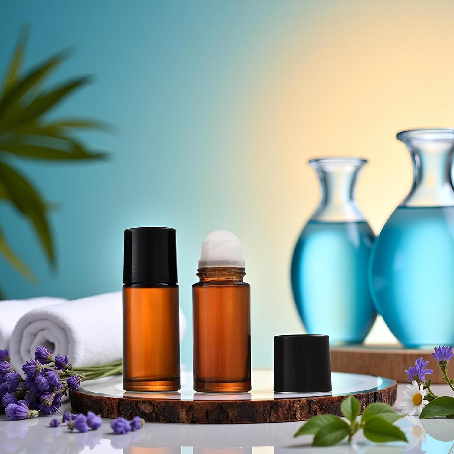 Set de 2 Botellas de Vidrio Marrón 50ml con Rodillo Fansoftiks