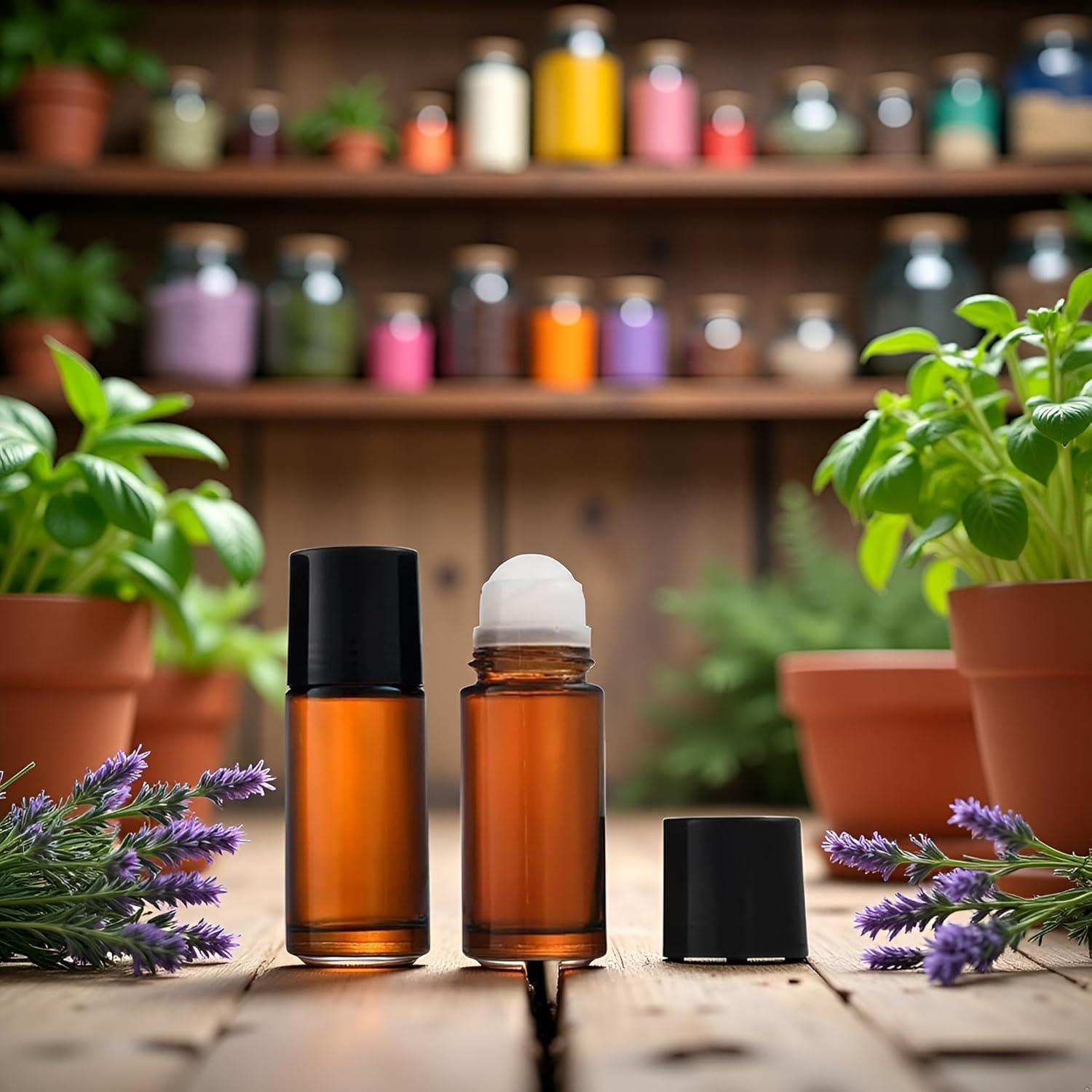 Set de 2 Botellas de Vidrio Marrón 50ml con Rodillo Fansoftiks