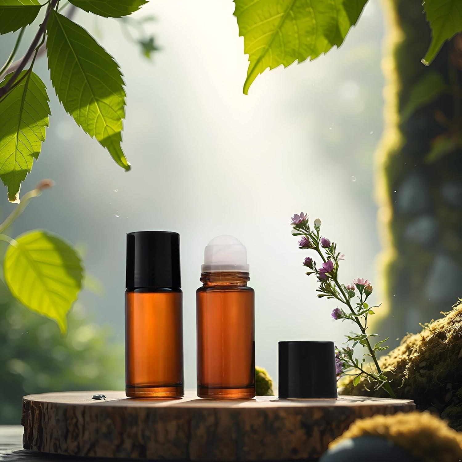 Set de 2 Botellas de Vidrio Marrón 50ml con Rodillo Fansoftiks