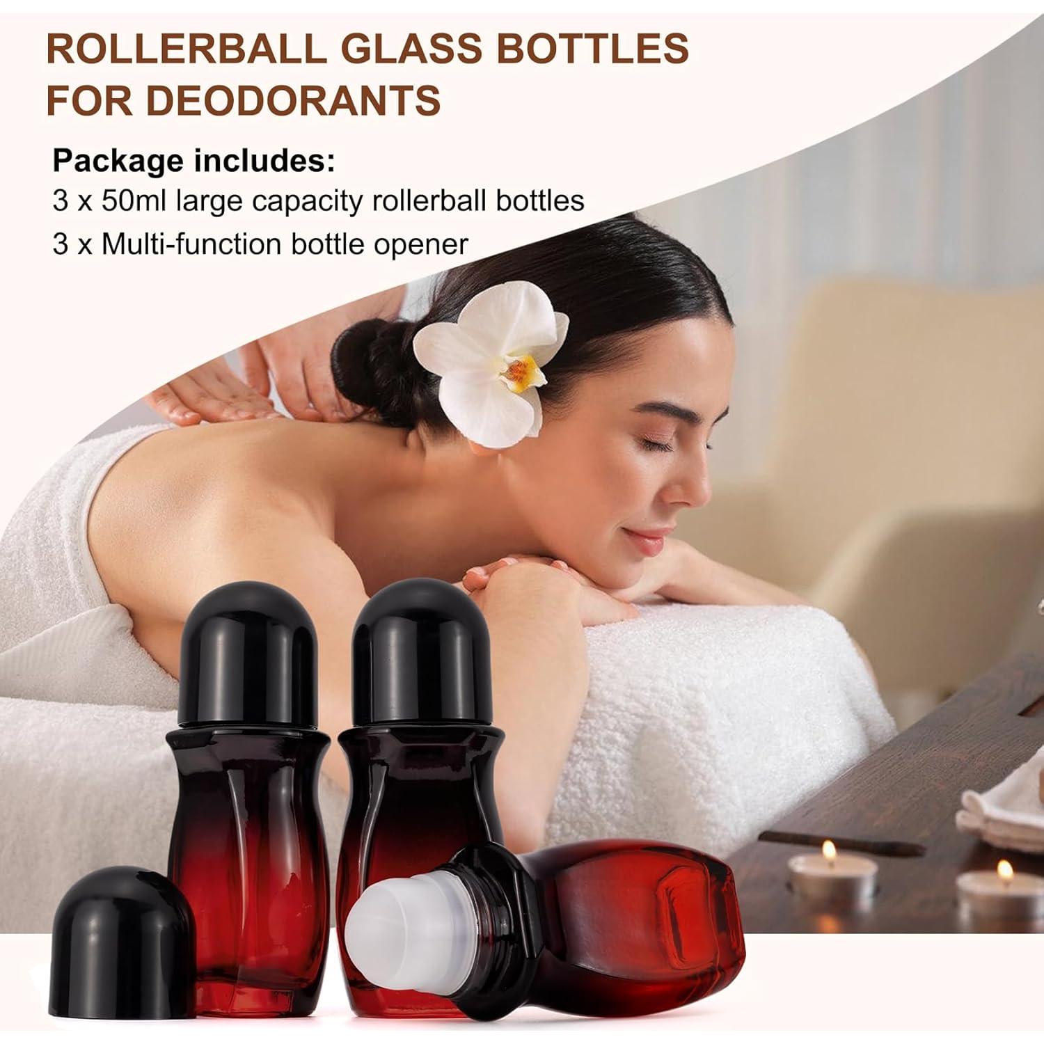 Botellas de Rodillo Vacías JIUWU 3 Pcs 50ml Vidrio Reutilizables