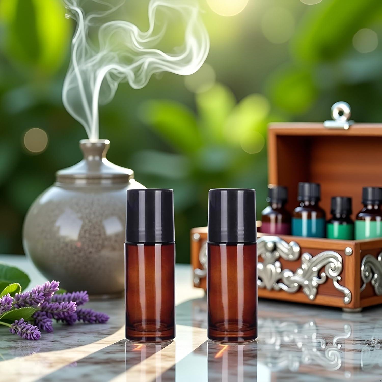 2 Botellas de Vidrio Marrón 50ml ZhangyiHot Rollerball Recargables