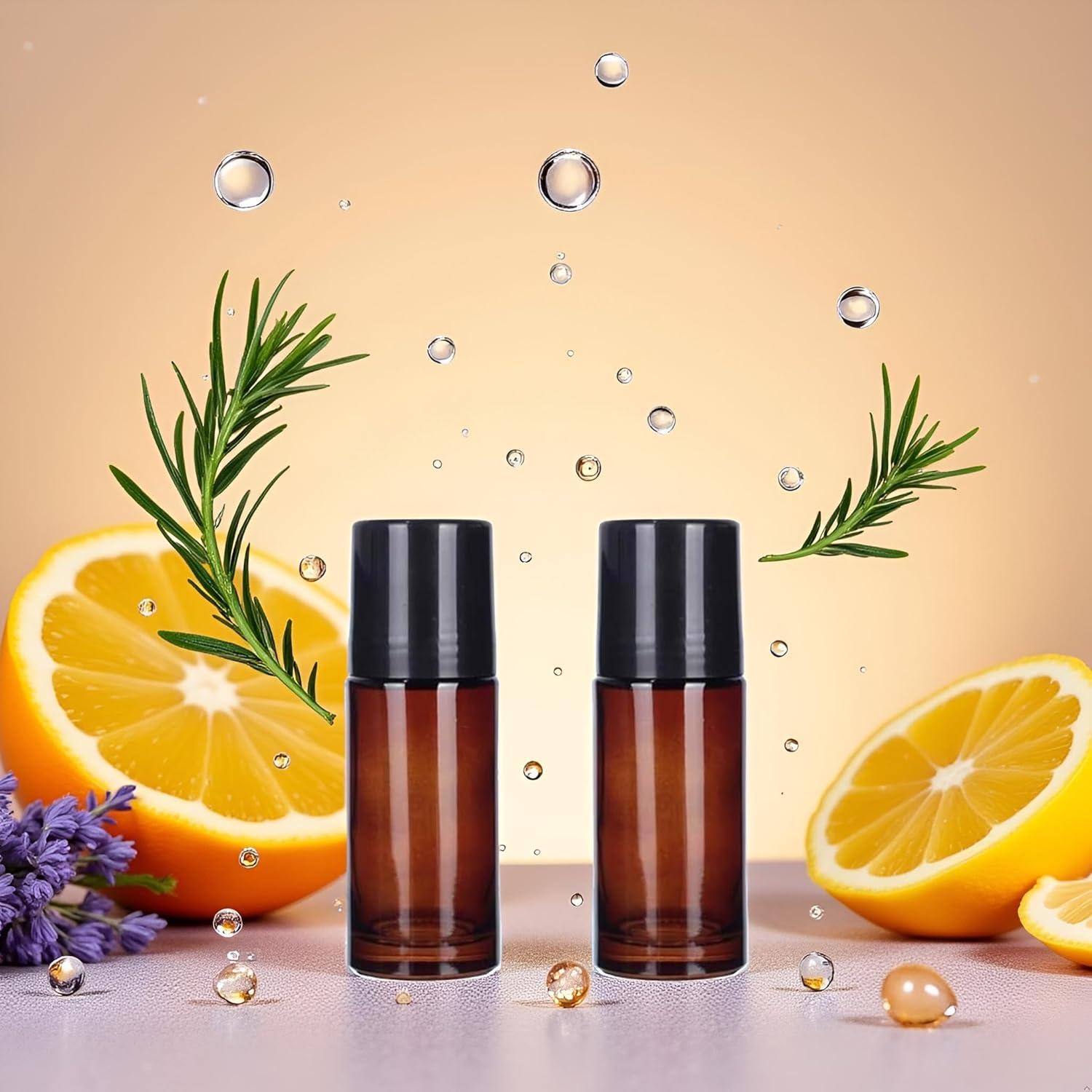 2 Botellas de Vidrio Marrón 50ml ZhangyiHot Rollerball Recargables