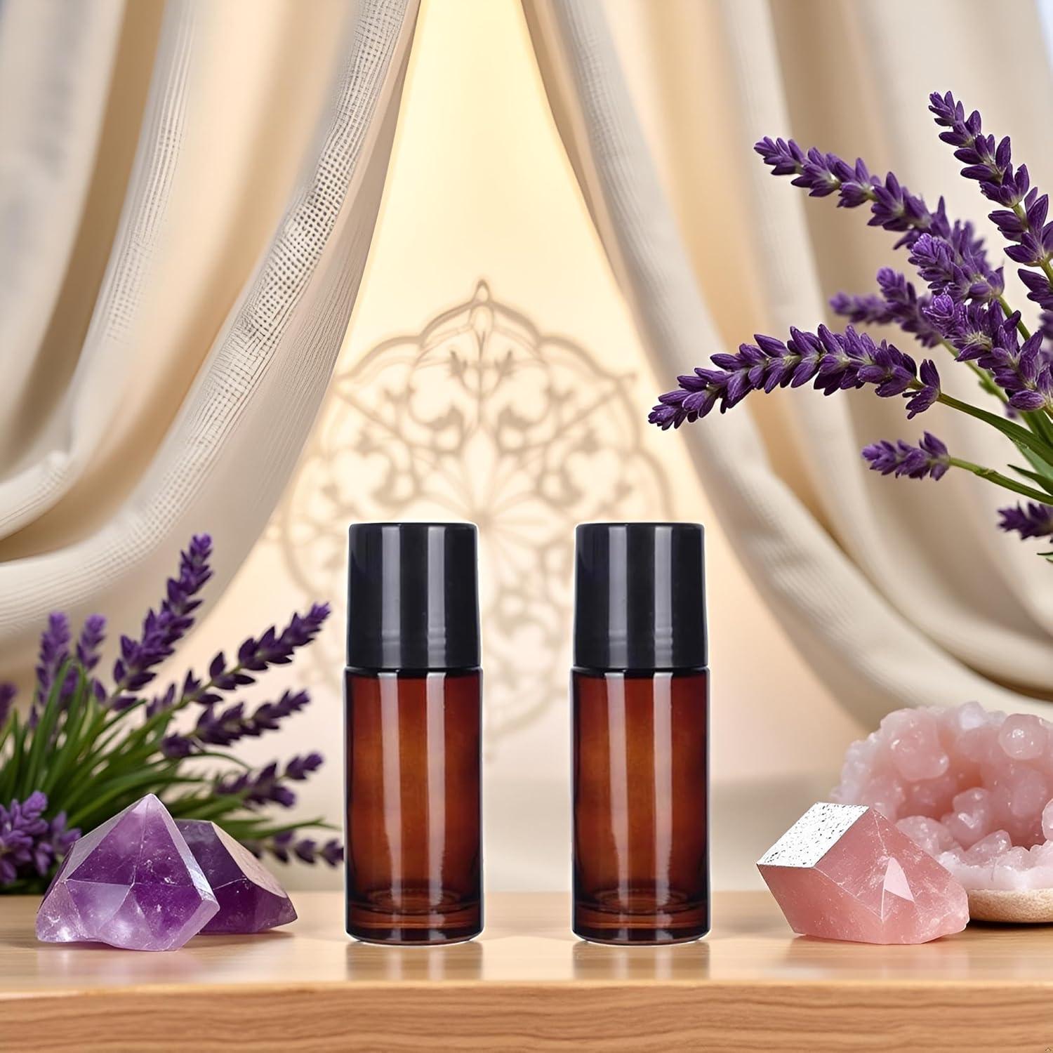 2 Botellas de Vidrio Marrón 50ml ZhangyiHot Rollerball Recargables