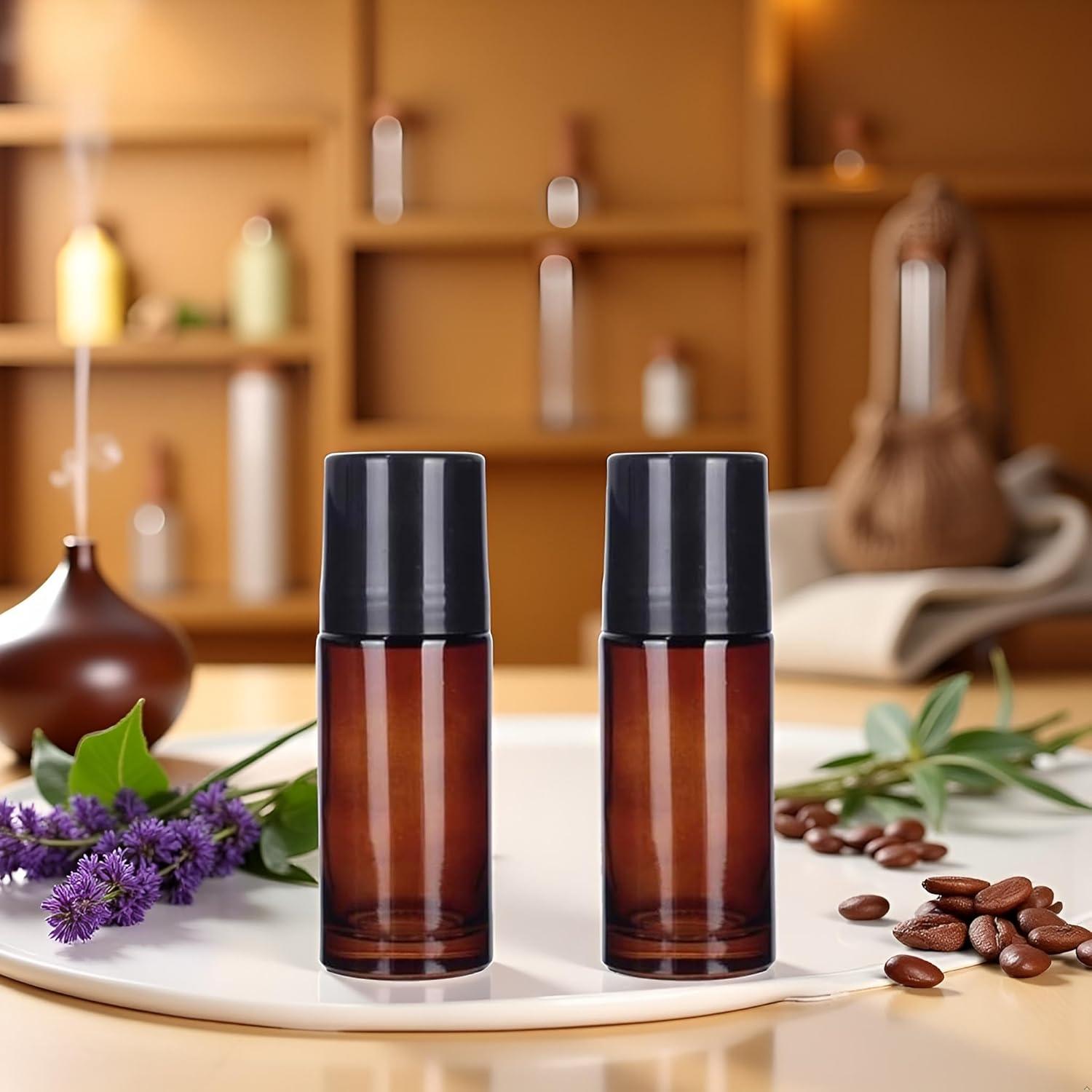 2 Botellas de Vidrio Marrón 50ml ZhangyiHot Rollerball Recargables