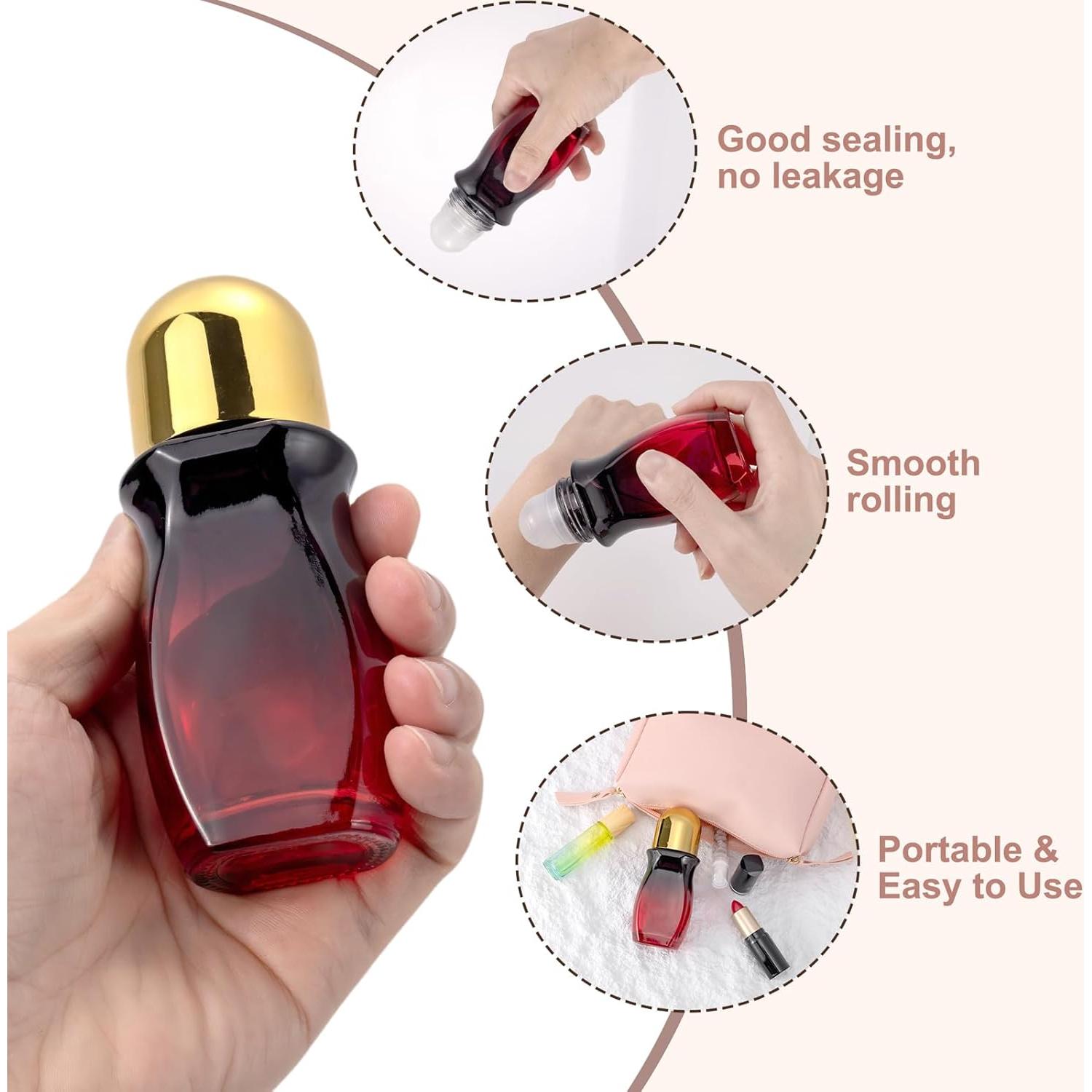 Botellas de Vidrio Rodantes Kesell 50 ml Rojo Tapa Dorada