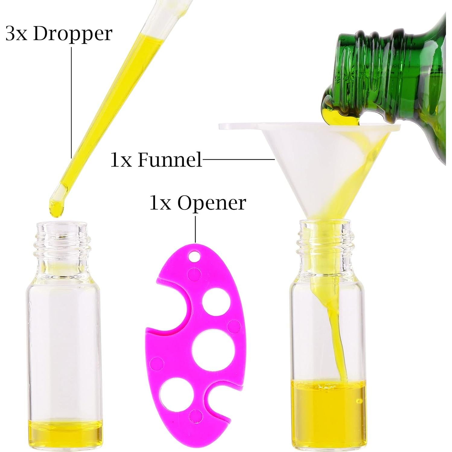 Botellas de Rodillo MaxMau 24pcs 5ml Vidrio Claro con Accesorios