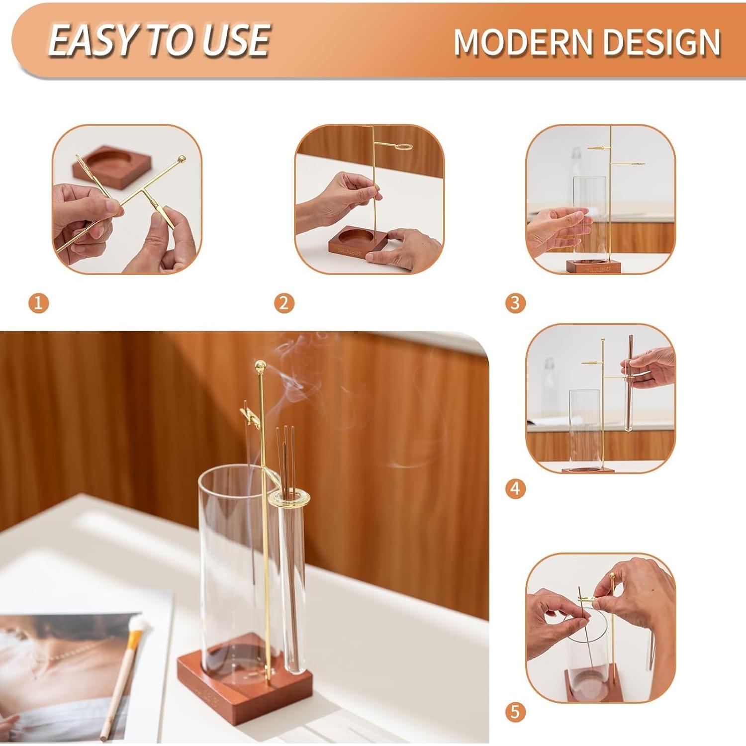 Soporte de Incienso Redondo SULUNZEGER de Madera con Recogedor