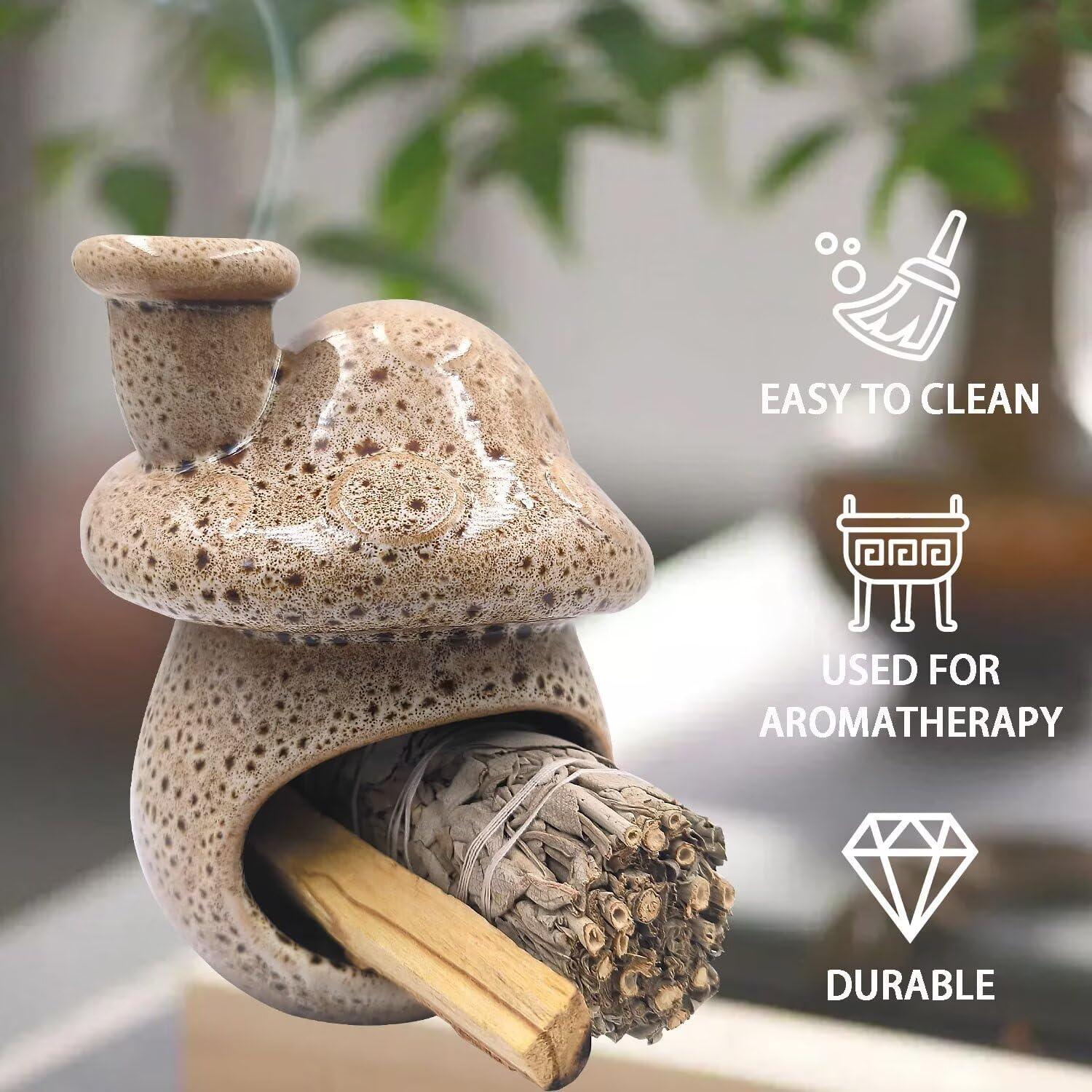 Quemador de Incienso Cerámica Aonfubu Hongo Blanco Manchado