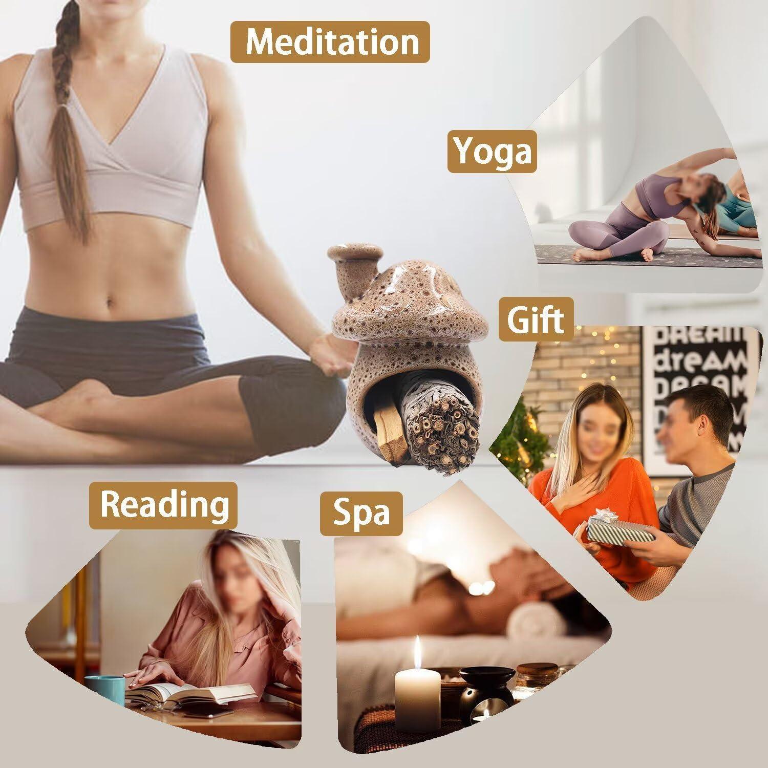 Quemador de Incienso Cerámica Aonfubu Hongo Blanco Manchado