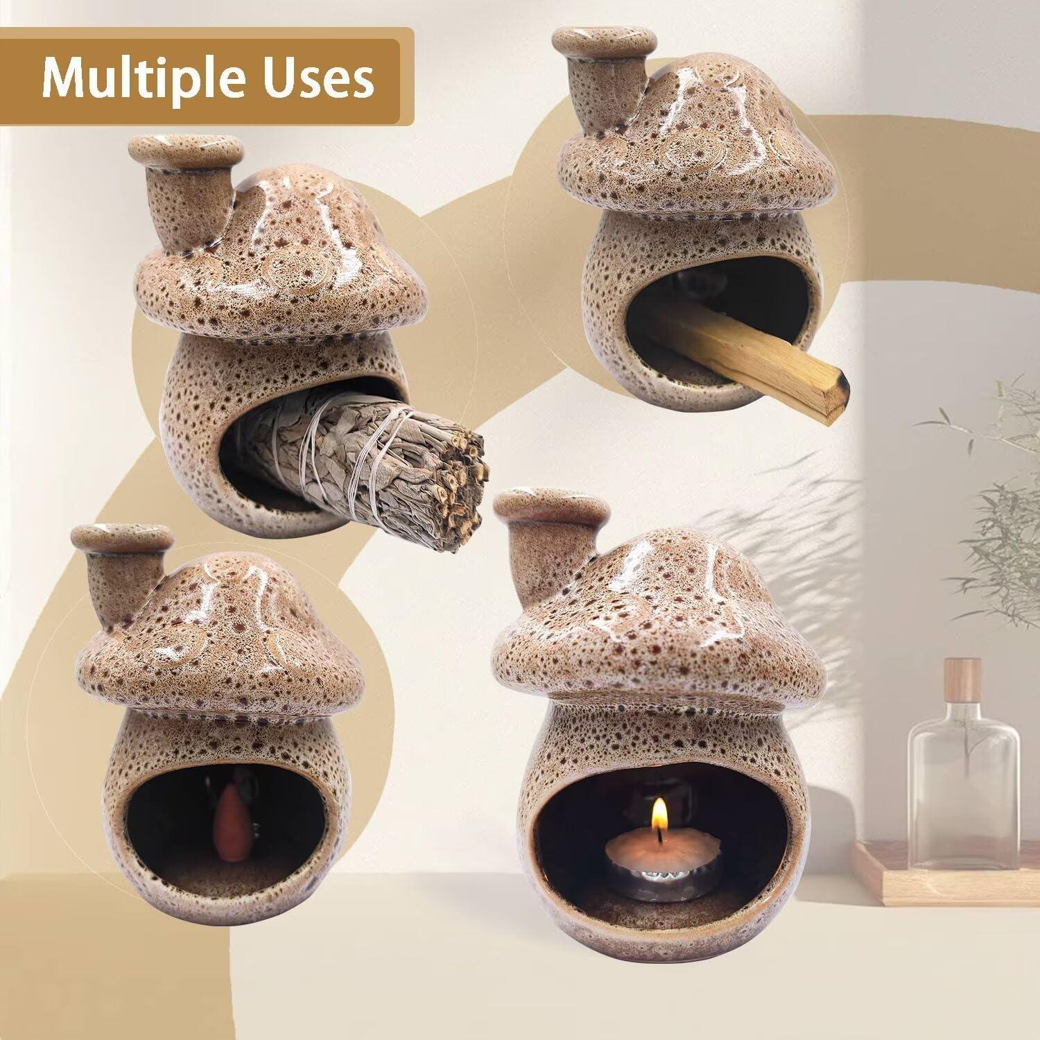 Quemador de Incienso Cerámica Aonfubu Hongo Blanco Manchado