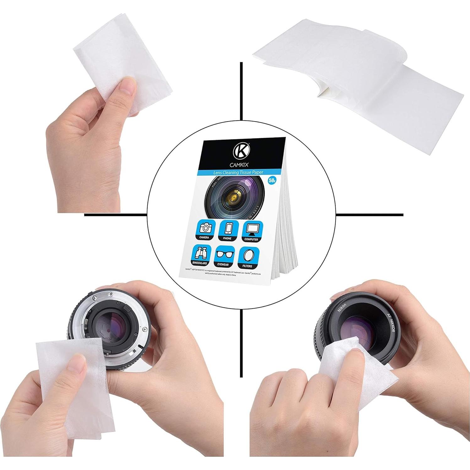 Papel de limpieza de lentes CamKix 300 hojas + paño microfibra