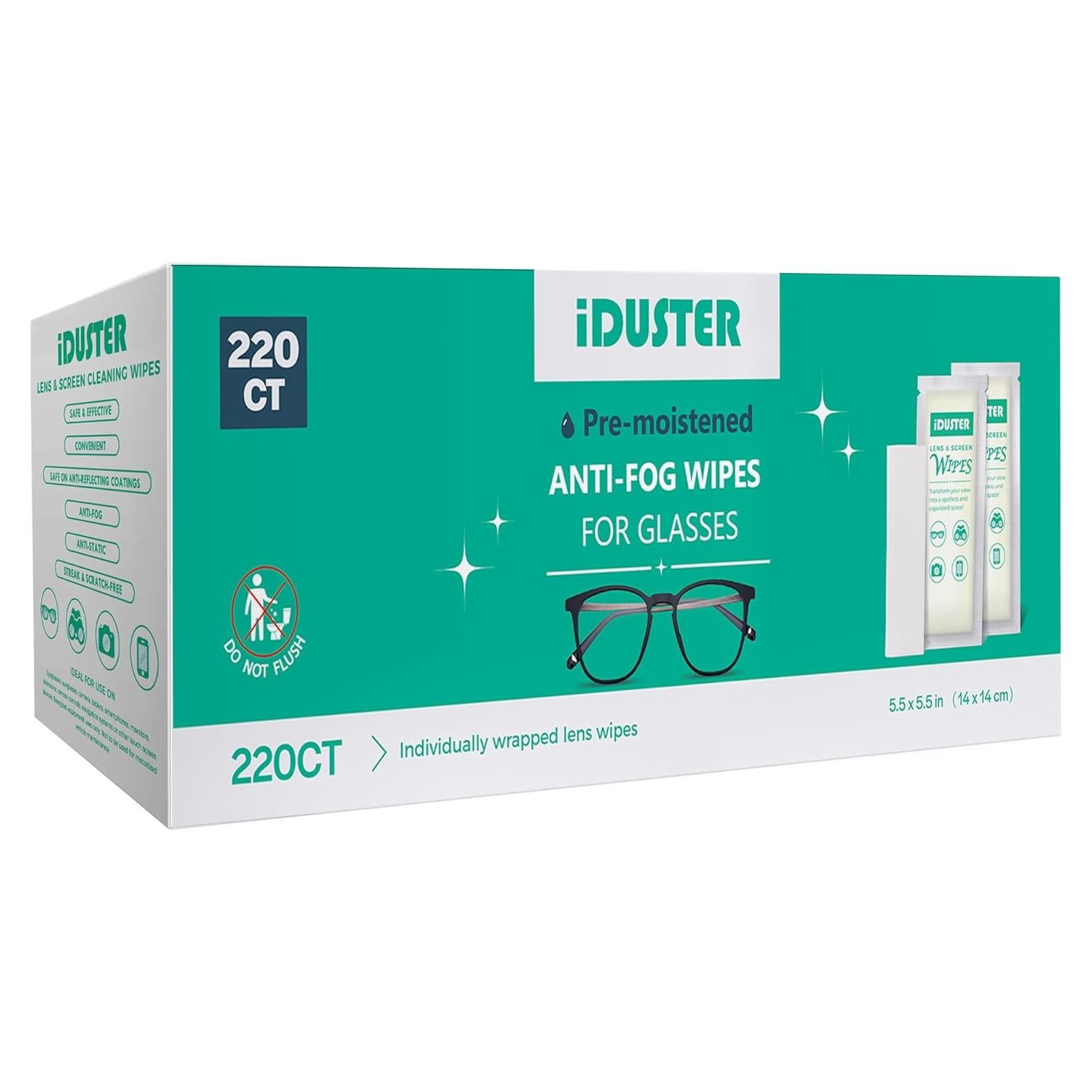 Toallitas de limpieza de lentes iDuster - 220 unidades prehumedecidas
