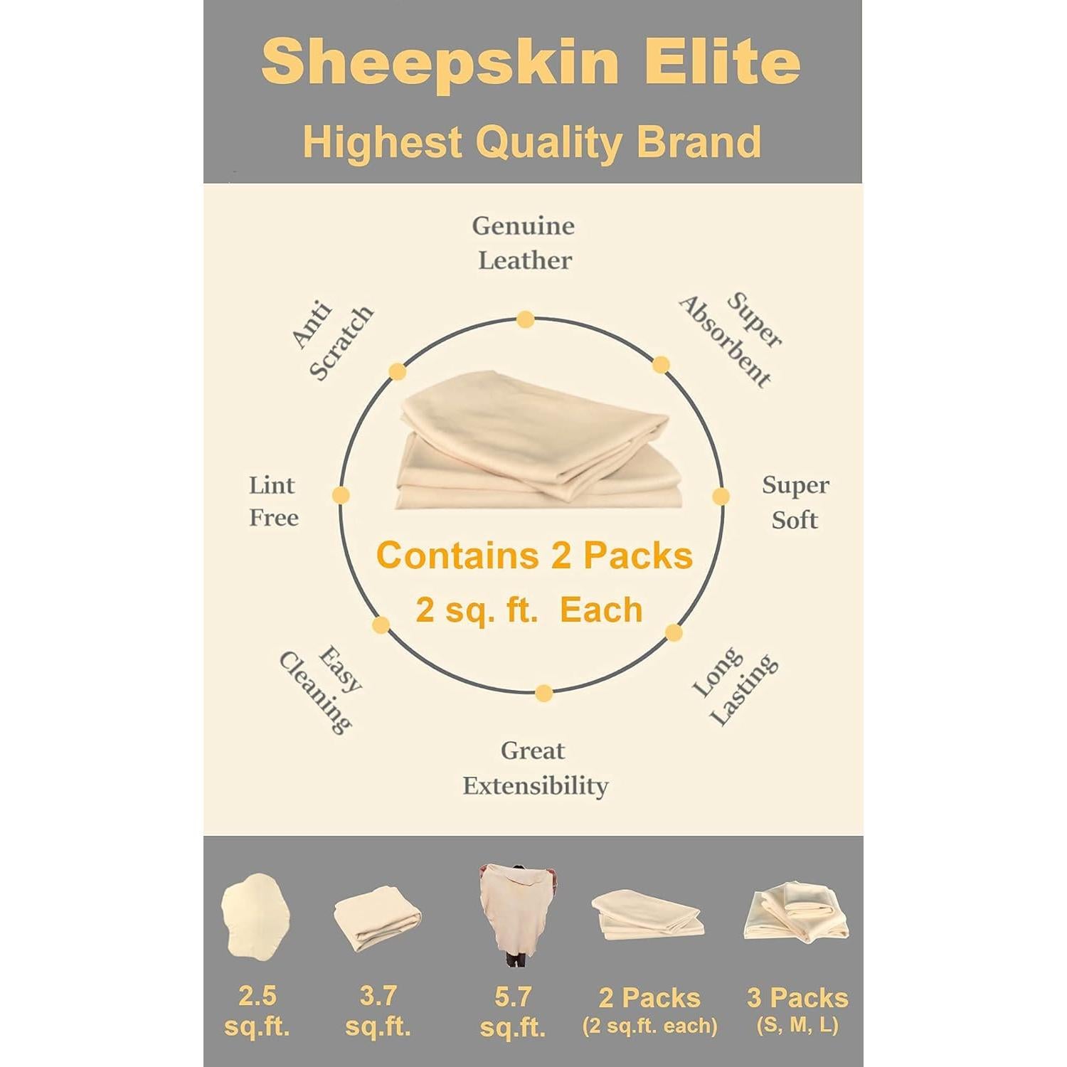 Toalla de Secado Chamois Natural SHEEPSKIN ELITE 4 Pies Cuadrados
