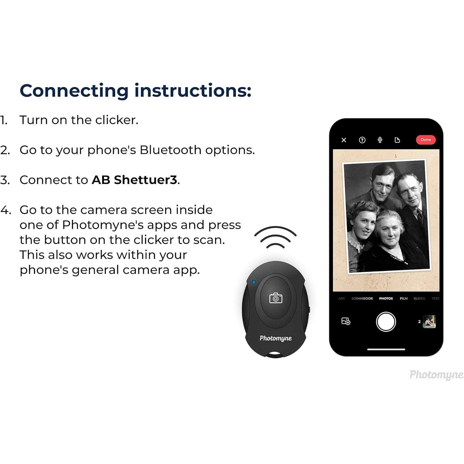 Disparador Inalámbrico Photomyne para iPhone y Android - Control Remoto