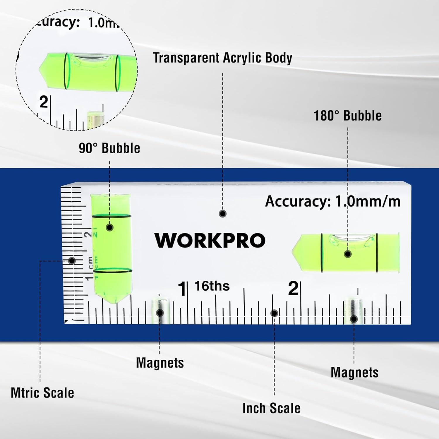 Nivel Magnético WORKPRO Mini 7.6 cm con 2 Burbujas