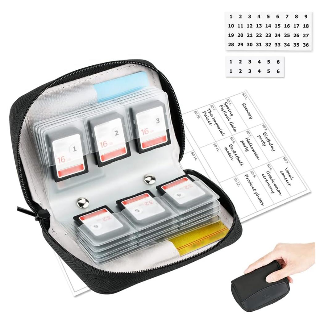 Estuche para tarjetas de memoria 28 ranuras SD CF Negro