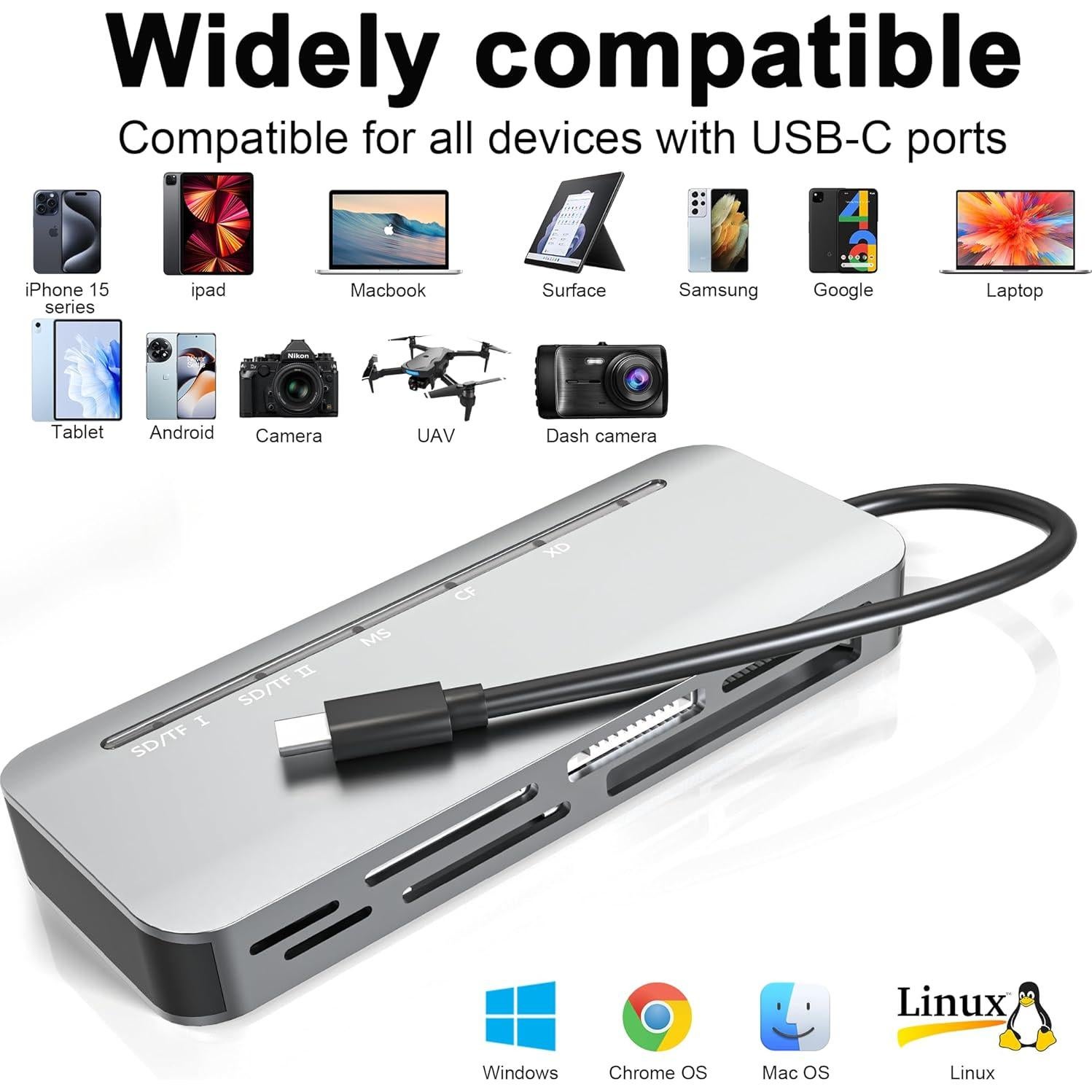 Lector de Tarjetas USB-C 7 en 1 Yeemie Pro - SD, TF, CF, MS, XD