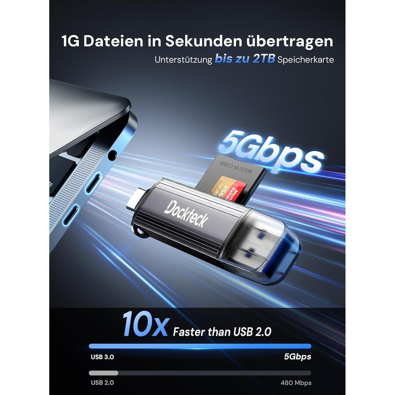 Lector de Tarjetas SD Dockteck USB 3.0 Doble Ranura 10g
