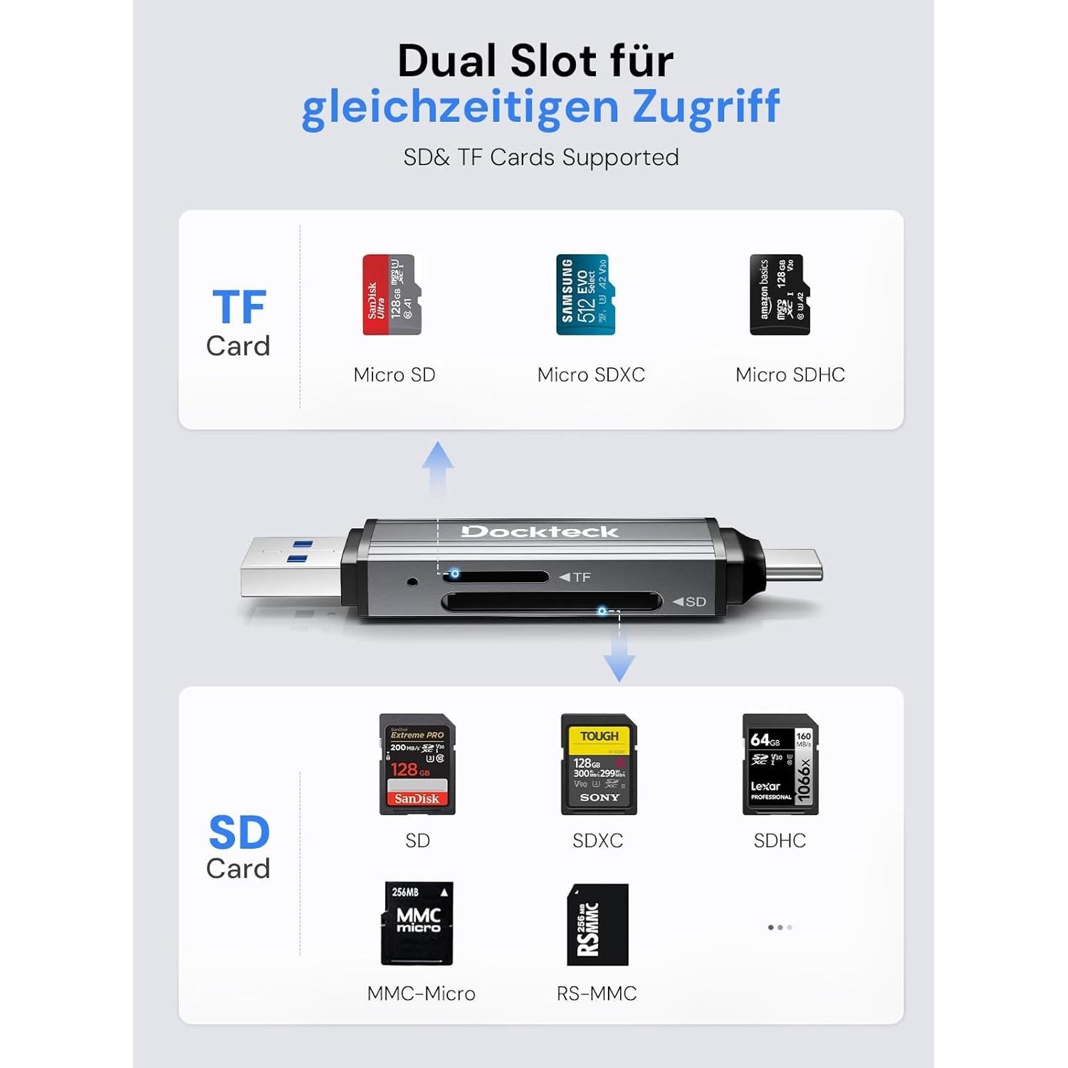 Lector de Tarjetas SD Dockteck USB 3.0 Doble Ranura 10g