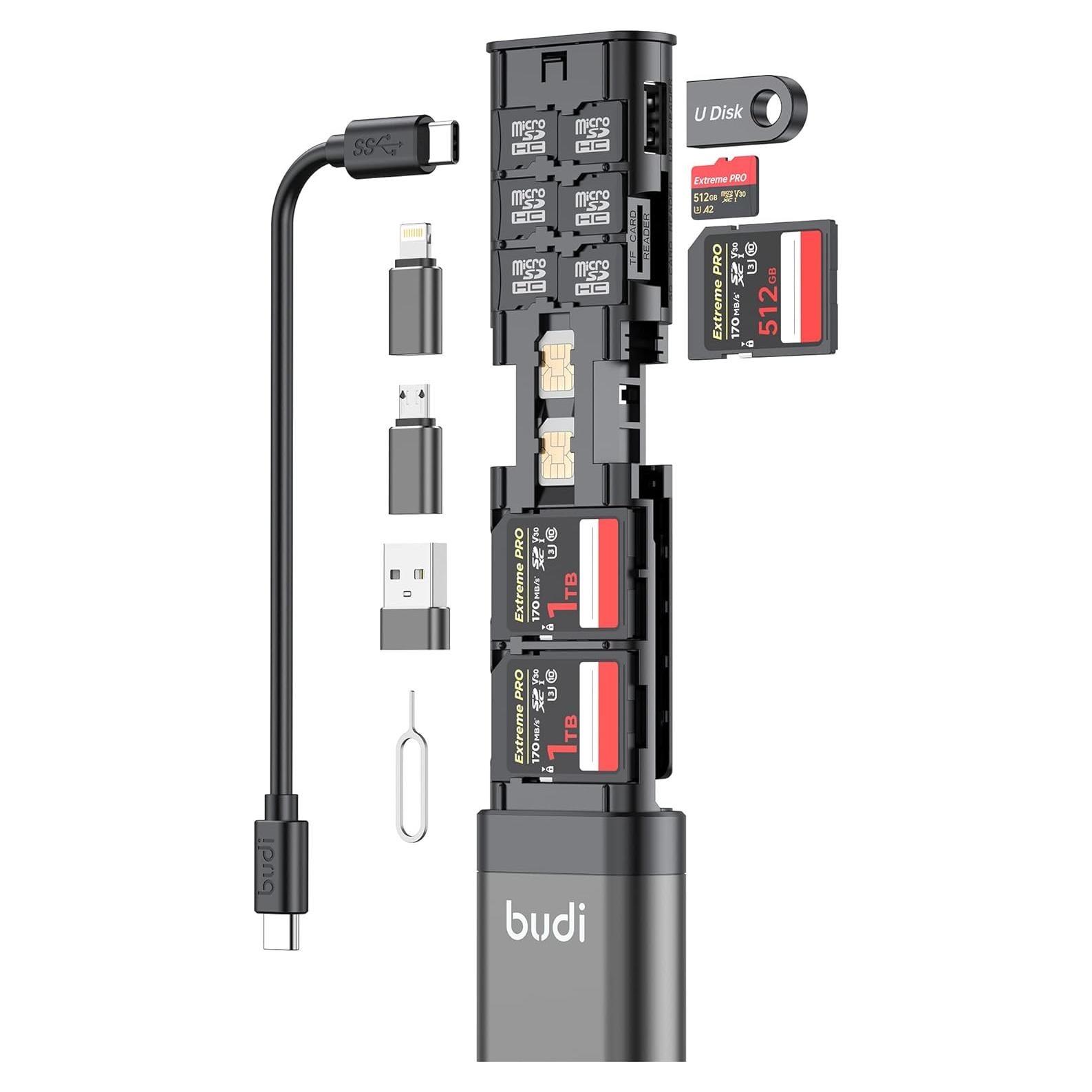 Lector de Tarjeta Multifuncional BUDI DC536B USB 3.0 Tipo-C