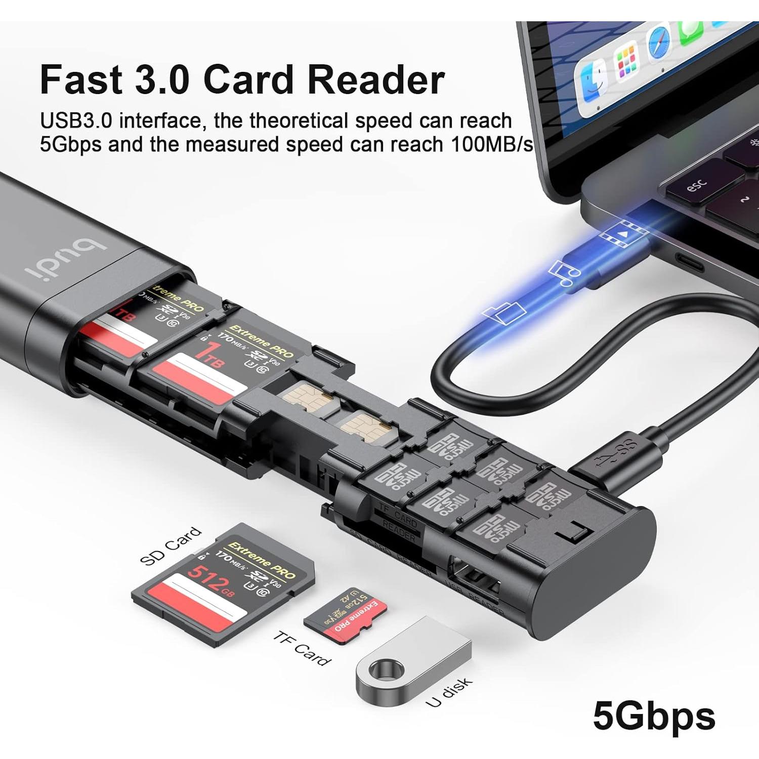 Lector de Tarjeta Multifuncional BUDI DC536B USB 3.0 Tipo-C
