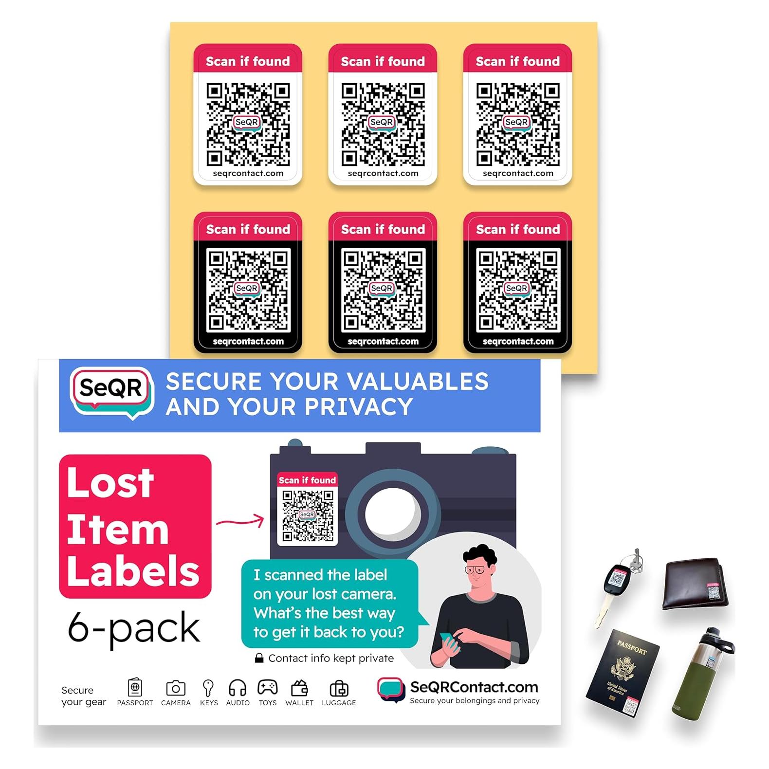 Etiquetas QR Personalizables SeQR para Artículos Perdidos - 6 Unidades