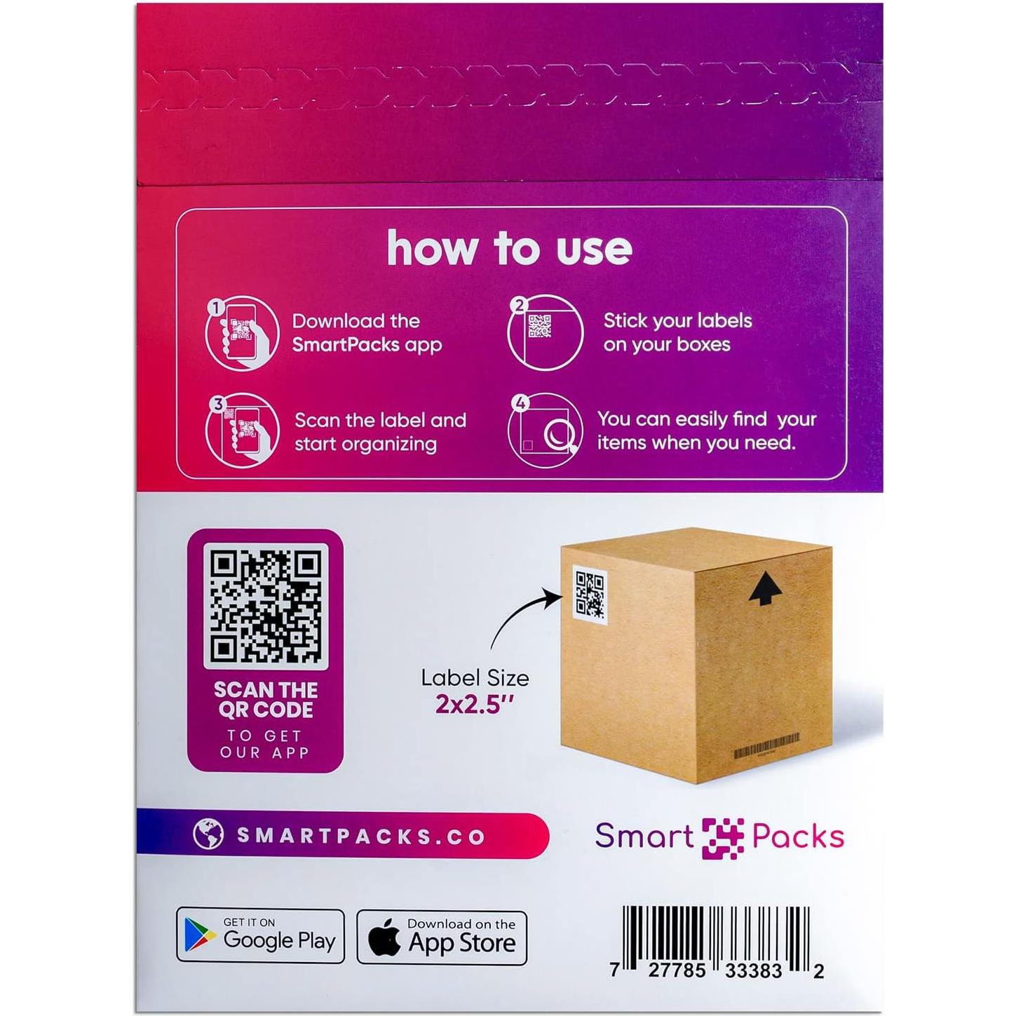 Etiquetas QR SmartPacks - 48 etiquetas para mudanza y almacenamiento