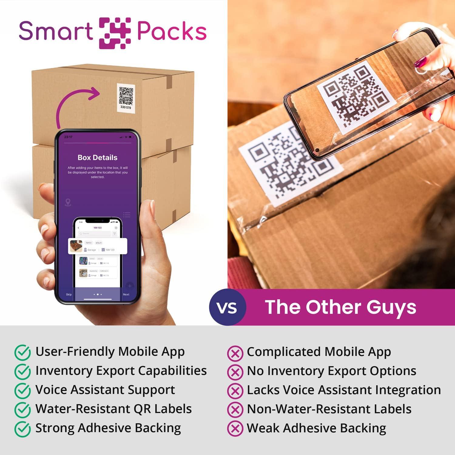 Etiquetas QR SmartPacks - 48 etiquetas para mudanza y almacenamiento