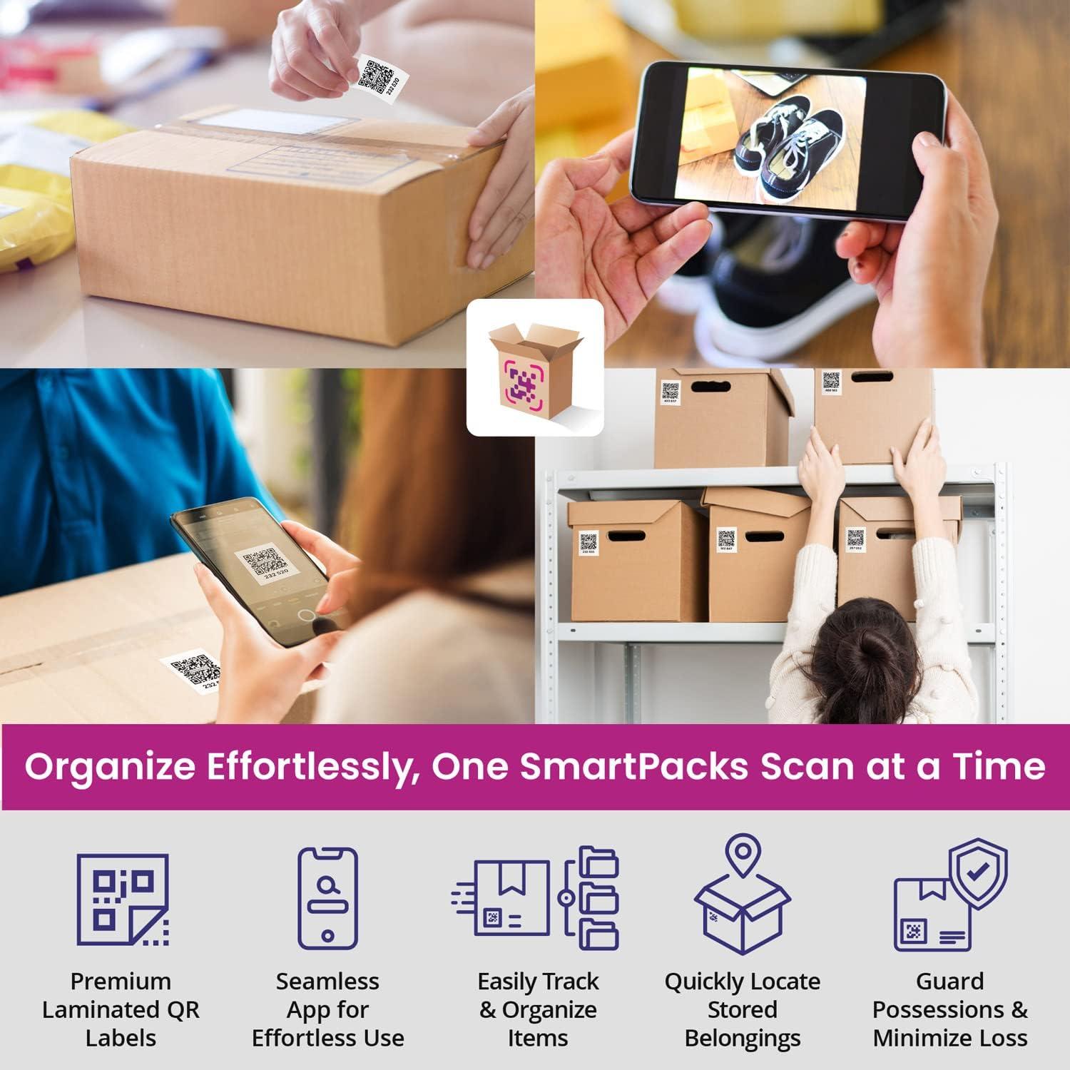 Etiquetas QR SmartPacks - 48 etiquetas para mudanza y almacenamiento
