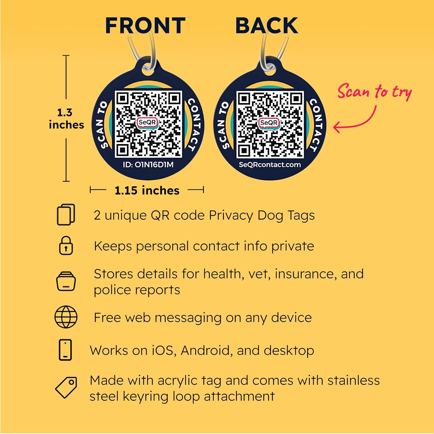 Etiquetas de Privacidad para Mascotas SeQR - Paquete de 2, Marino