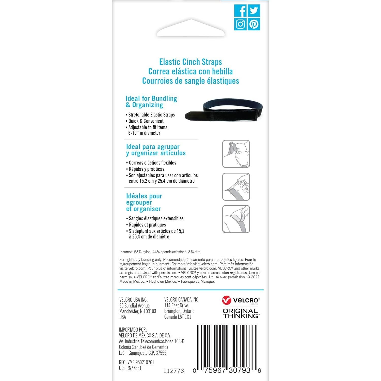 Correas Elásticas VELCRO 76cm Ajustables 4 Paquete Negro