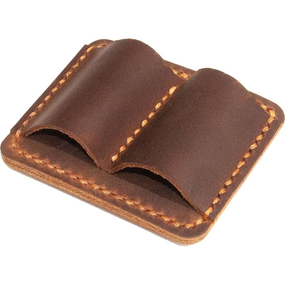 Soporte de bolígrafo de cuero marrón hecho a mano con clip