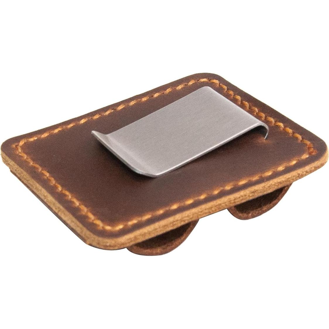 Soporte de bolígrafo de cuero marrón hecho a mano con clip