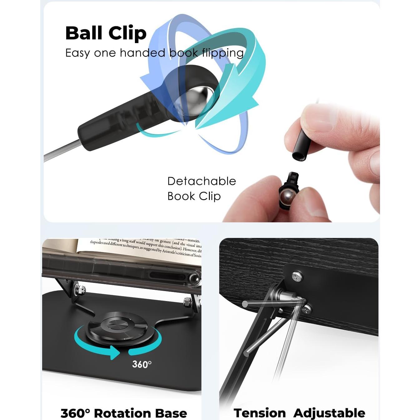 Soporte de Libro Viozon Ajustable 360° Plegable Negro