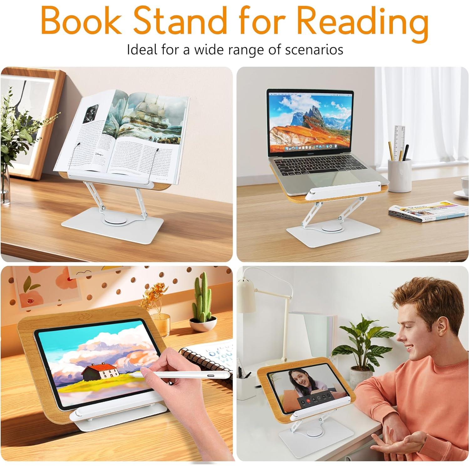 Soporte de Libro Trophable Plegable 360° con Clips y Base Antideslizante