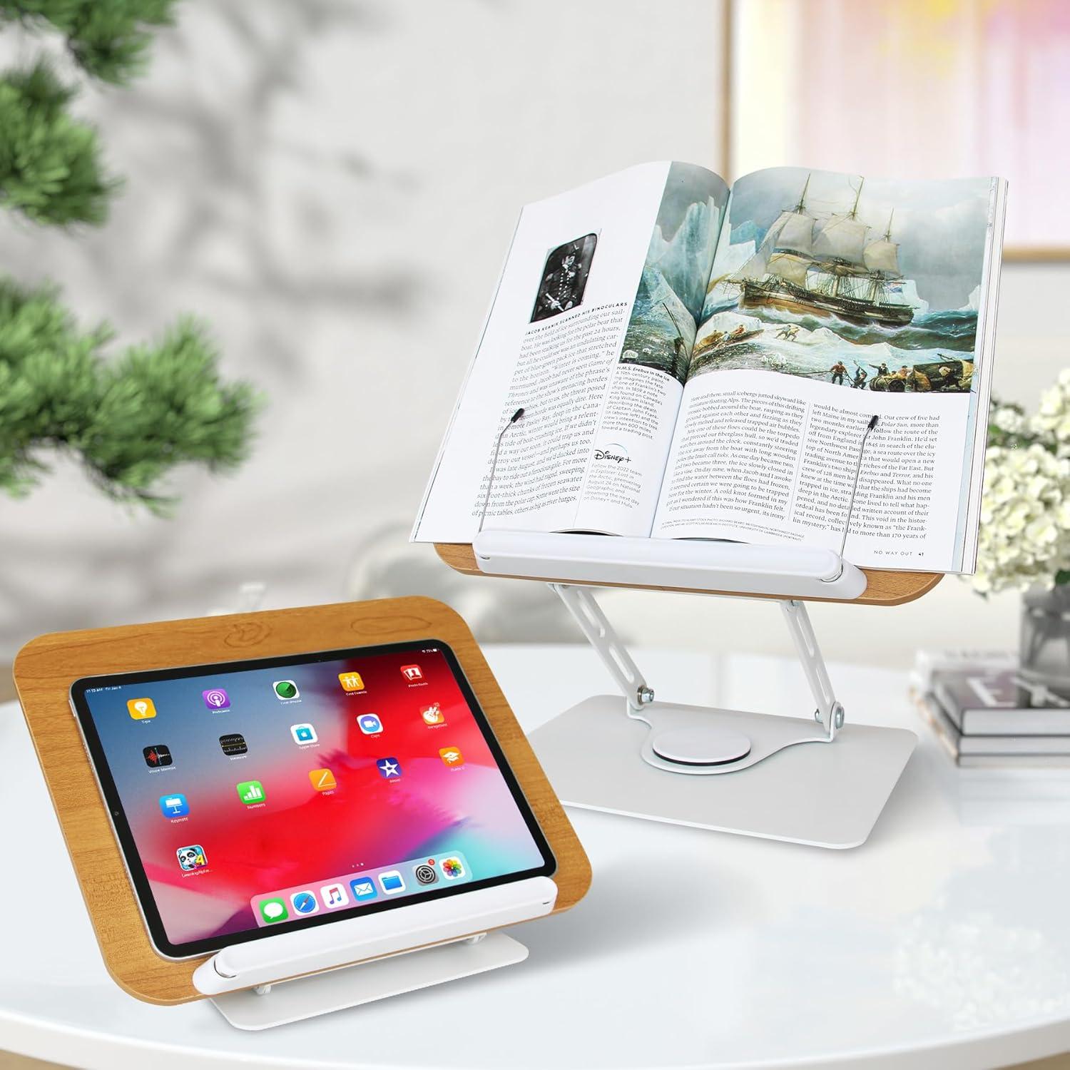 Soporte de Libro Trophable Plegable 360° con Clips y Base Antideslizante