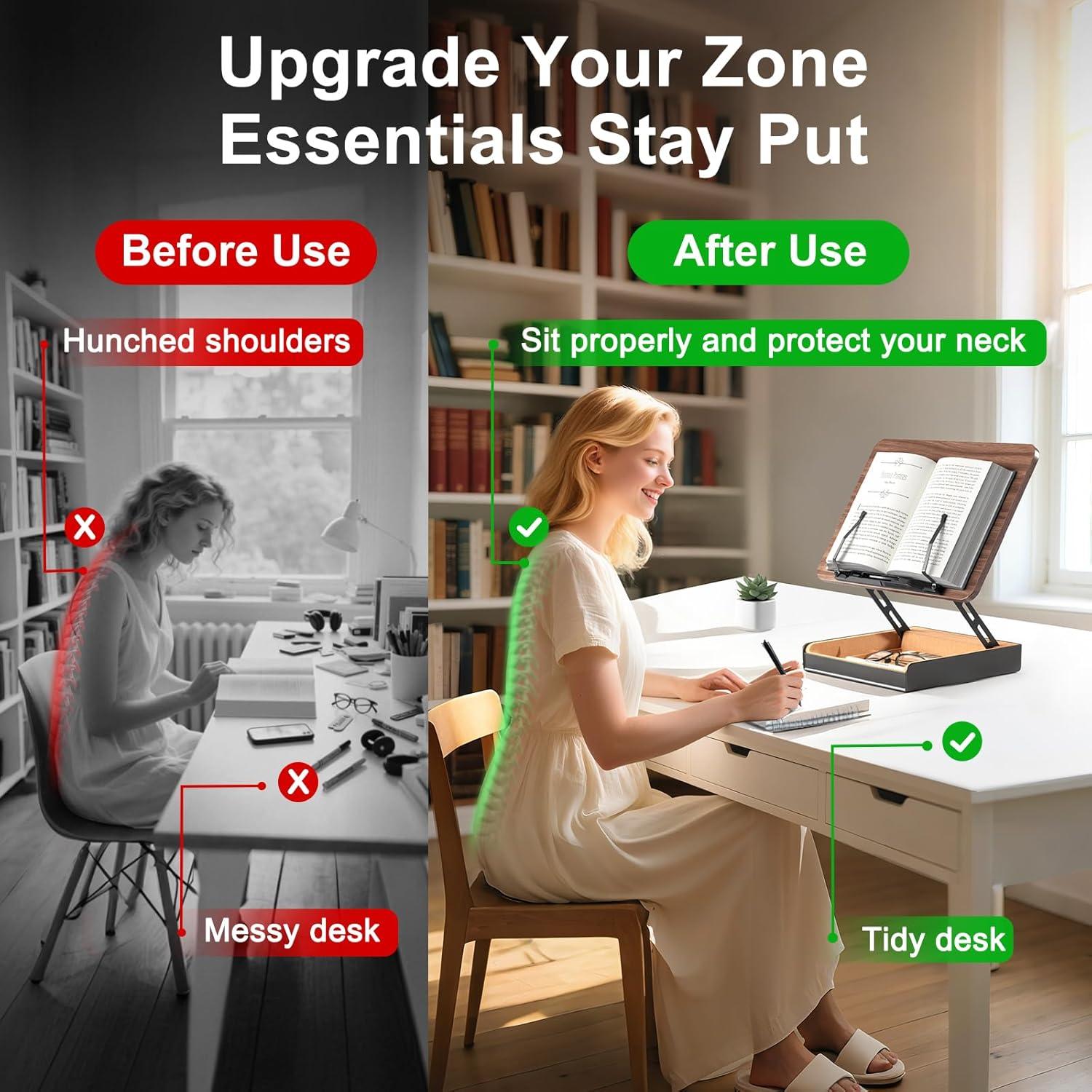 Soporte para Libros Ajustable HUMANCOZY de Madera 34x24 cm