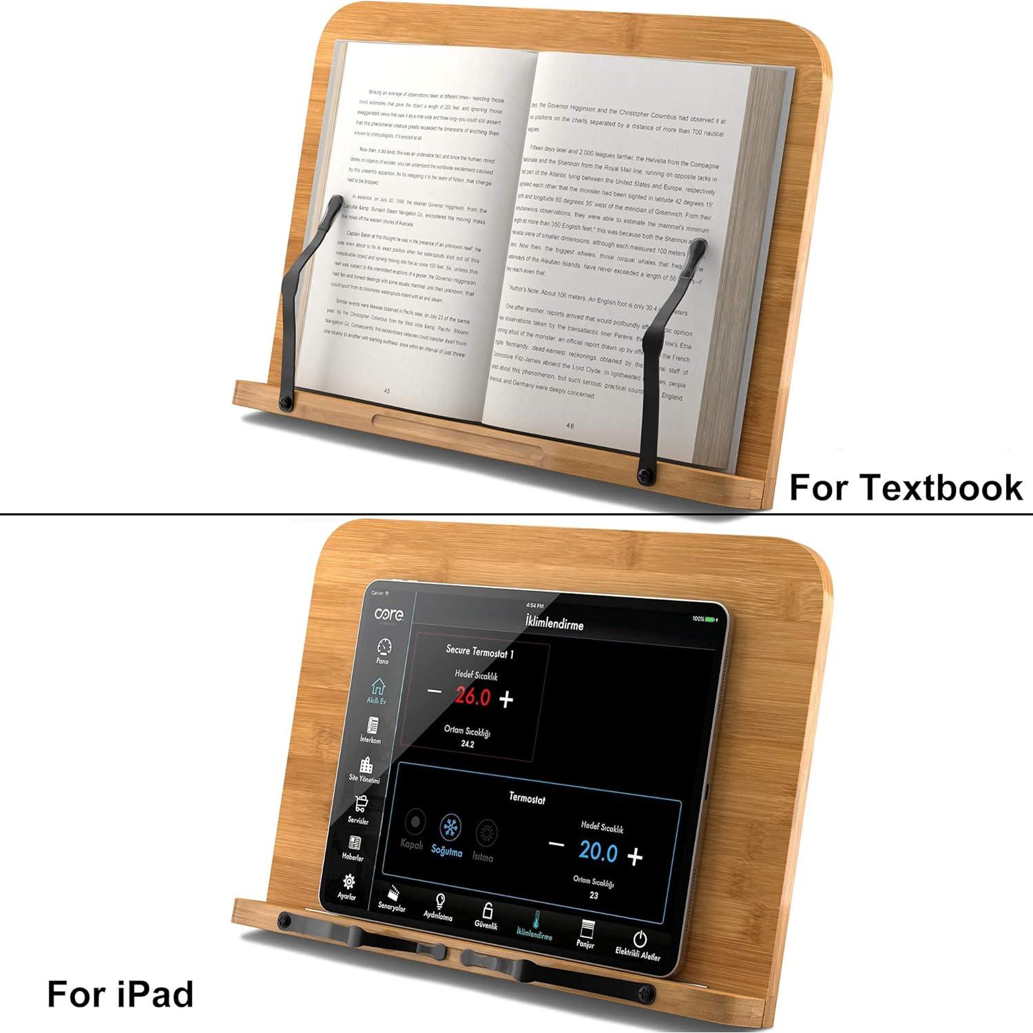 Soporte de Libro de Bambú Readaeer 34x24 cm Ajustable 6 Alturas