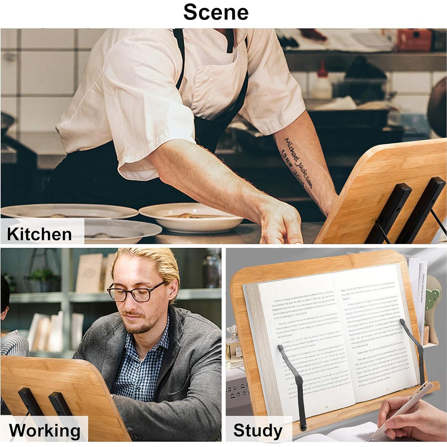 Soporte de Libro de Bambú Readaeer 34x24 cm Ajustable 6 Alturas