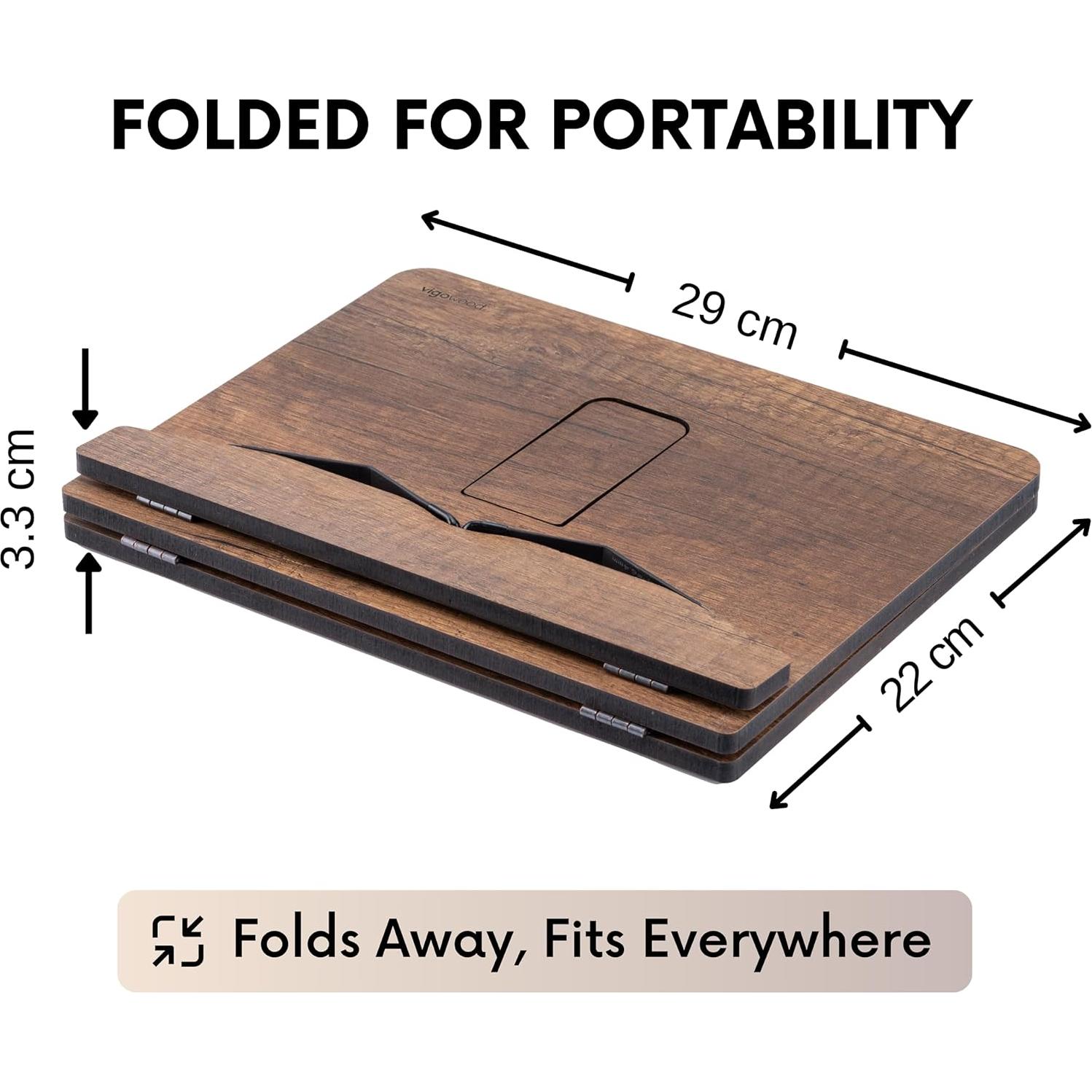 Soporte de Libros de Madera Vigo - Ajustable, 29x22 cm, Nogal