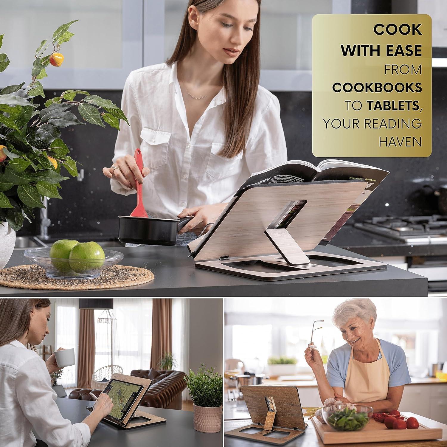 Soporte de Libros de Madera Vigo - Ajustable, 29x22 cm, Nogal