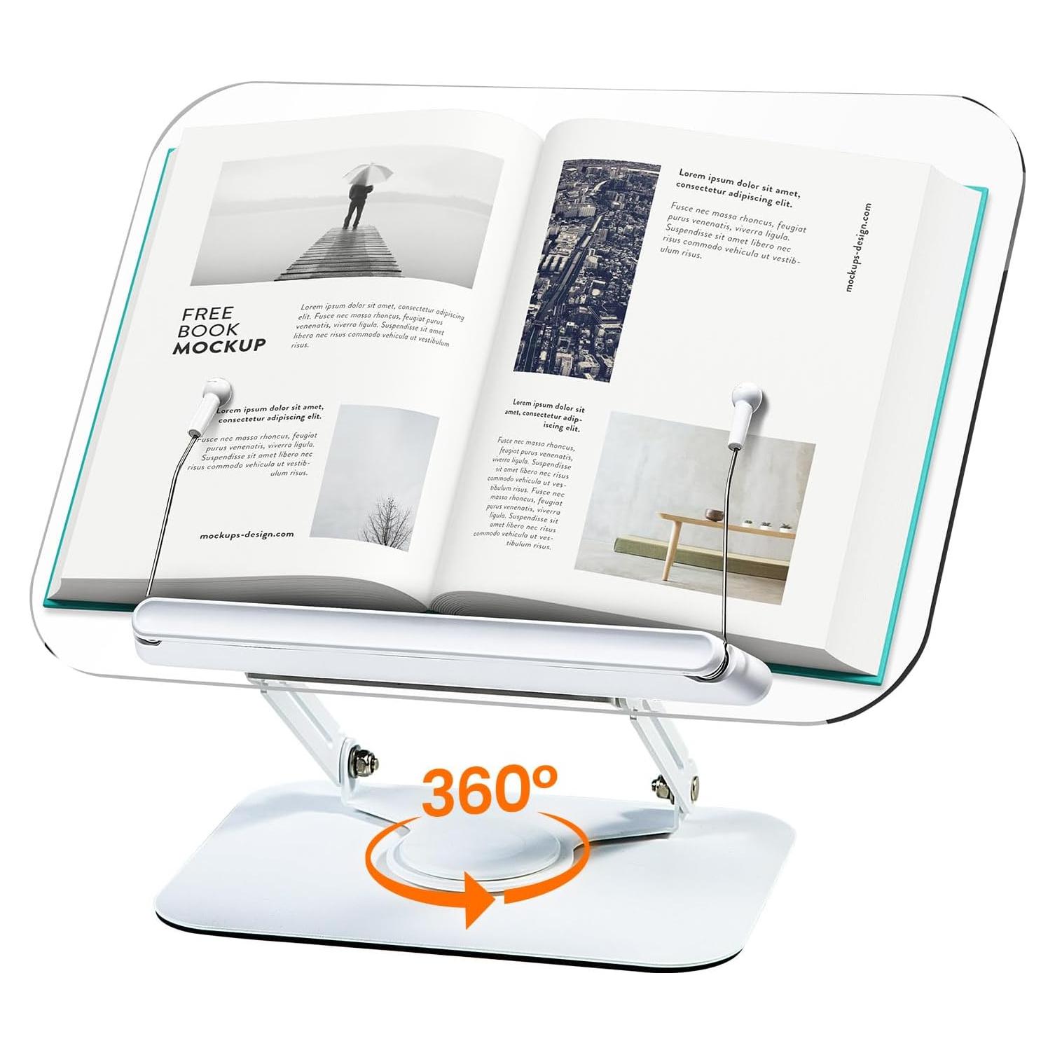 Soporte de Libro Acrílico Ajustable BYMECOST 360° Plegable