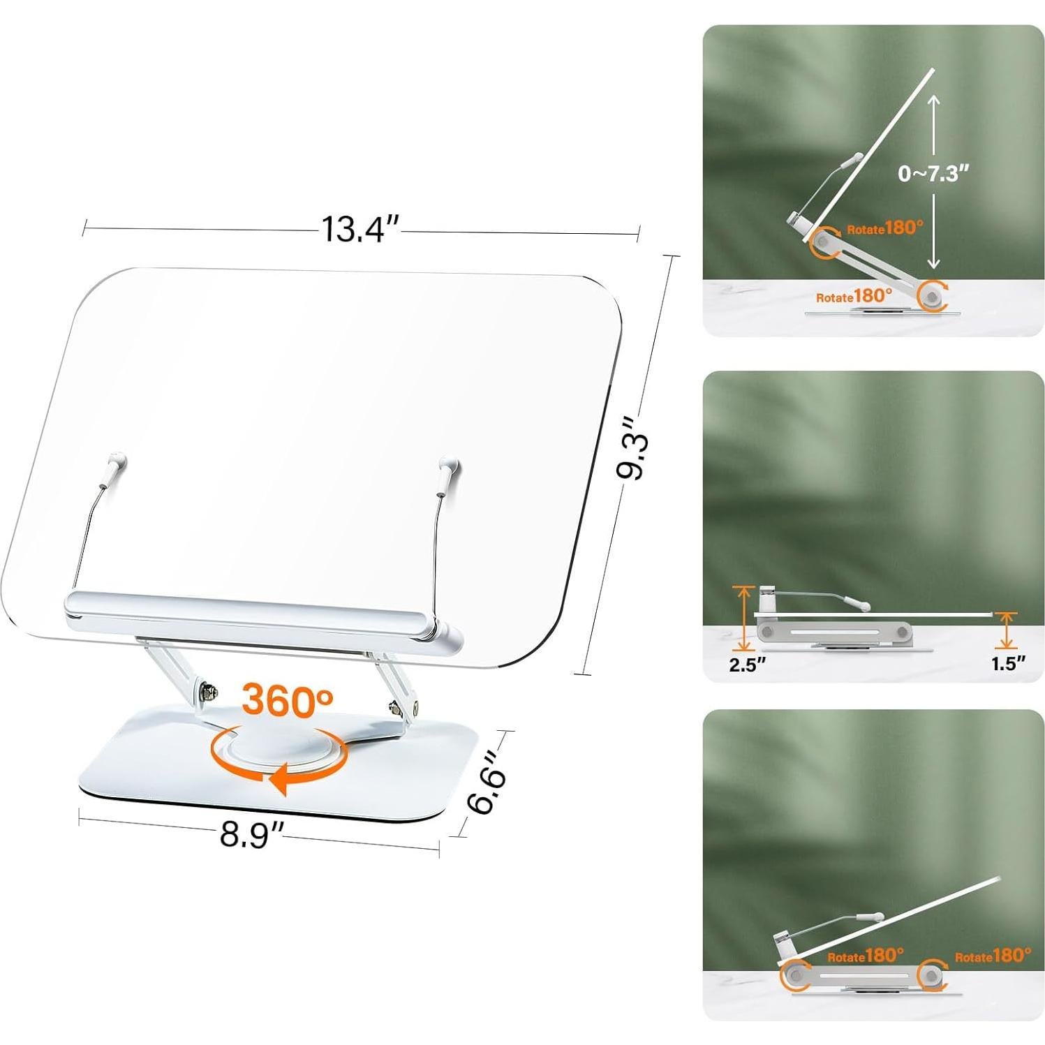 Soporte de Libro Acrílico Ajustable BYMECOST 360° Plegable