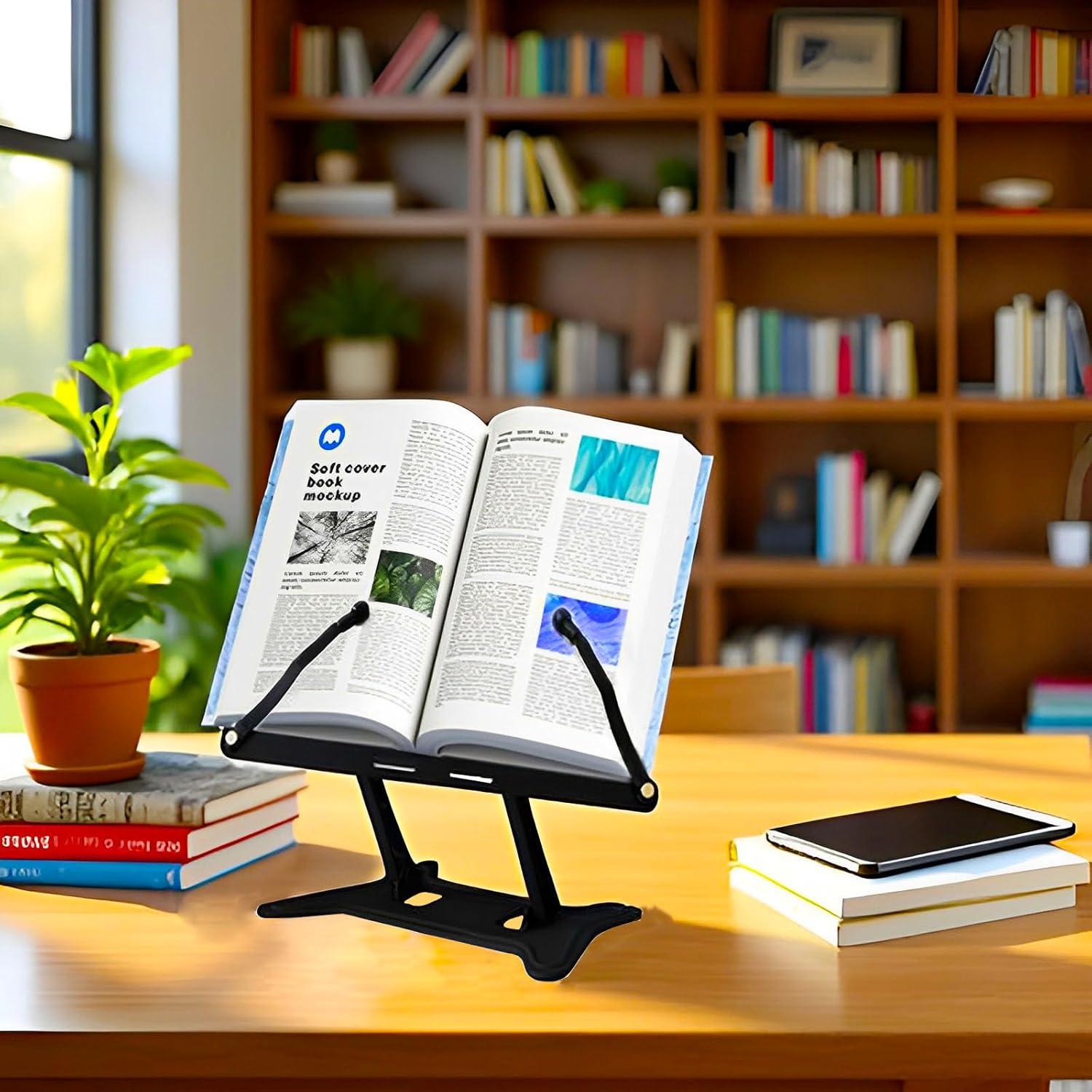 Soporte de Libros Ajustable MJLINTATAG Plegable Metal Negro