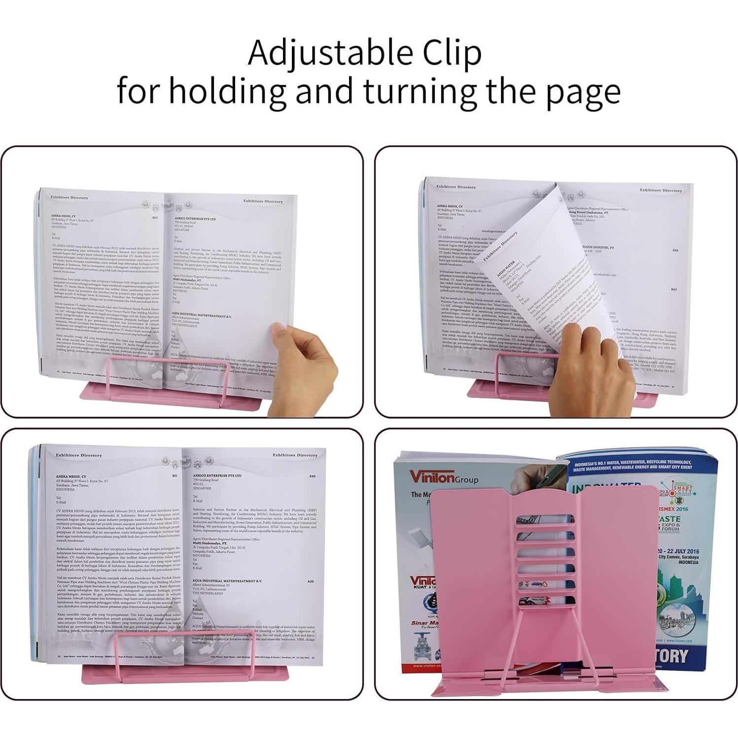 Soporte de Libro Ajustable Blizzow - Metal Plegable Rosa